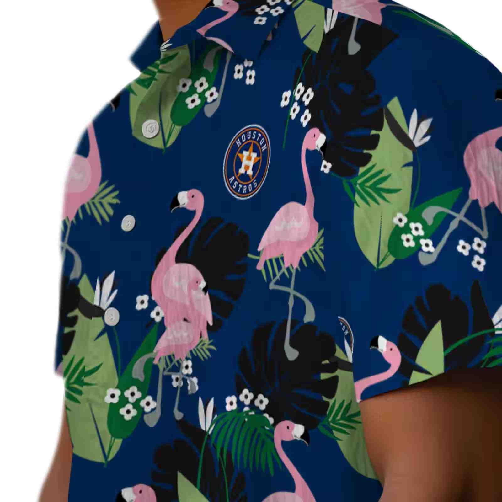 houston astros flamingo leaf motif blue hawaiian shirt trendy