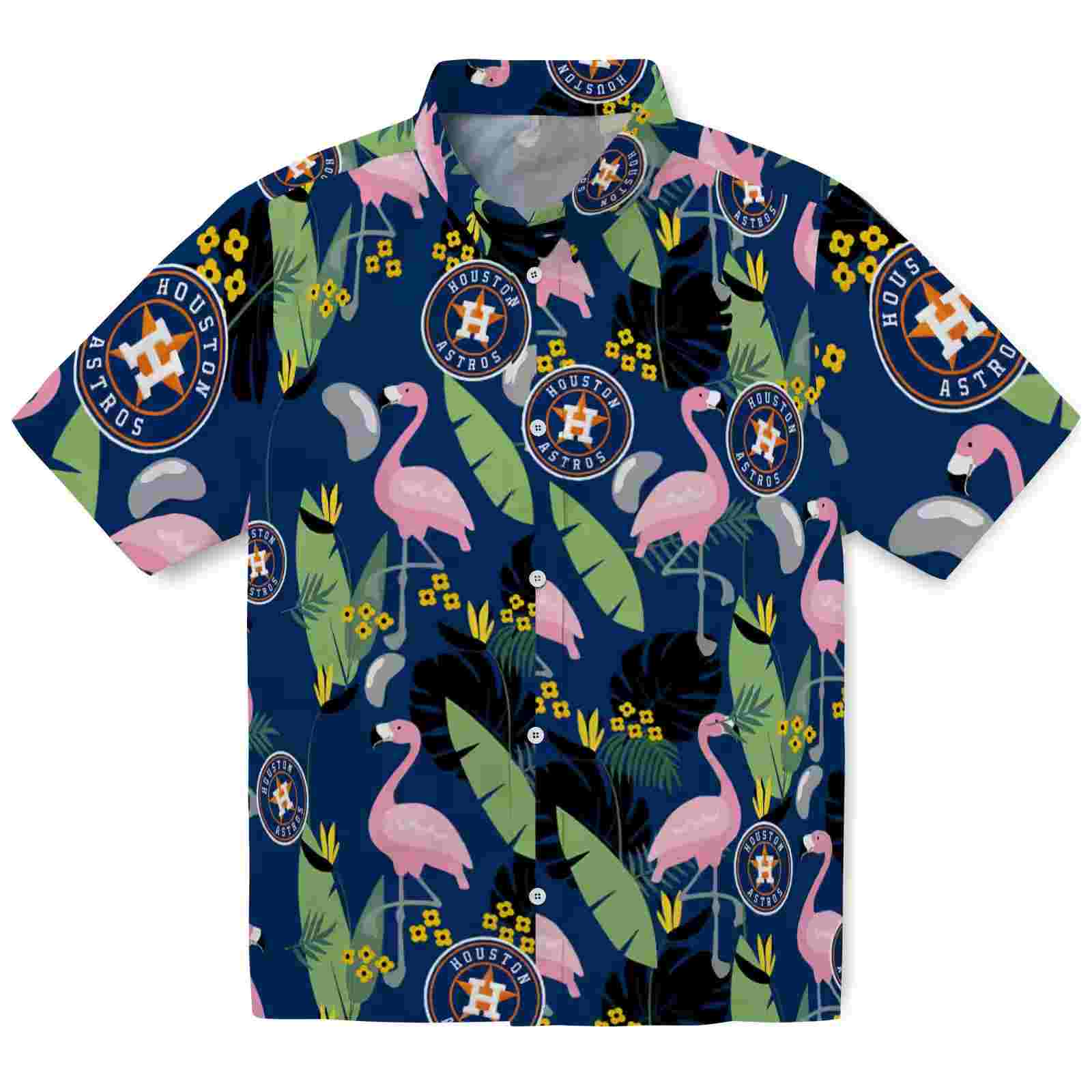 Houston Astros Flamingo Leaves Blue Hawaiian Shirt