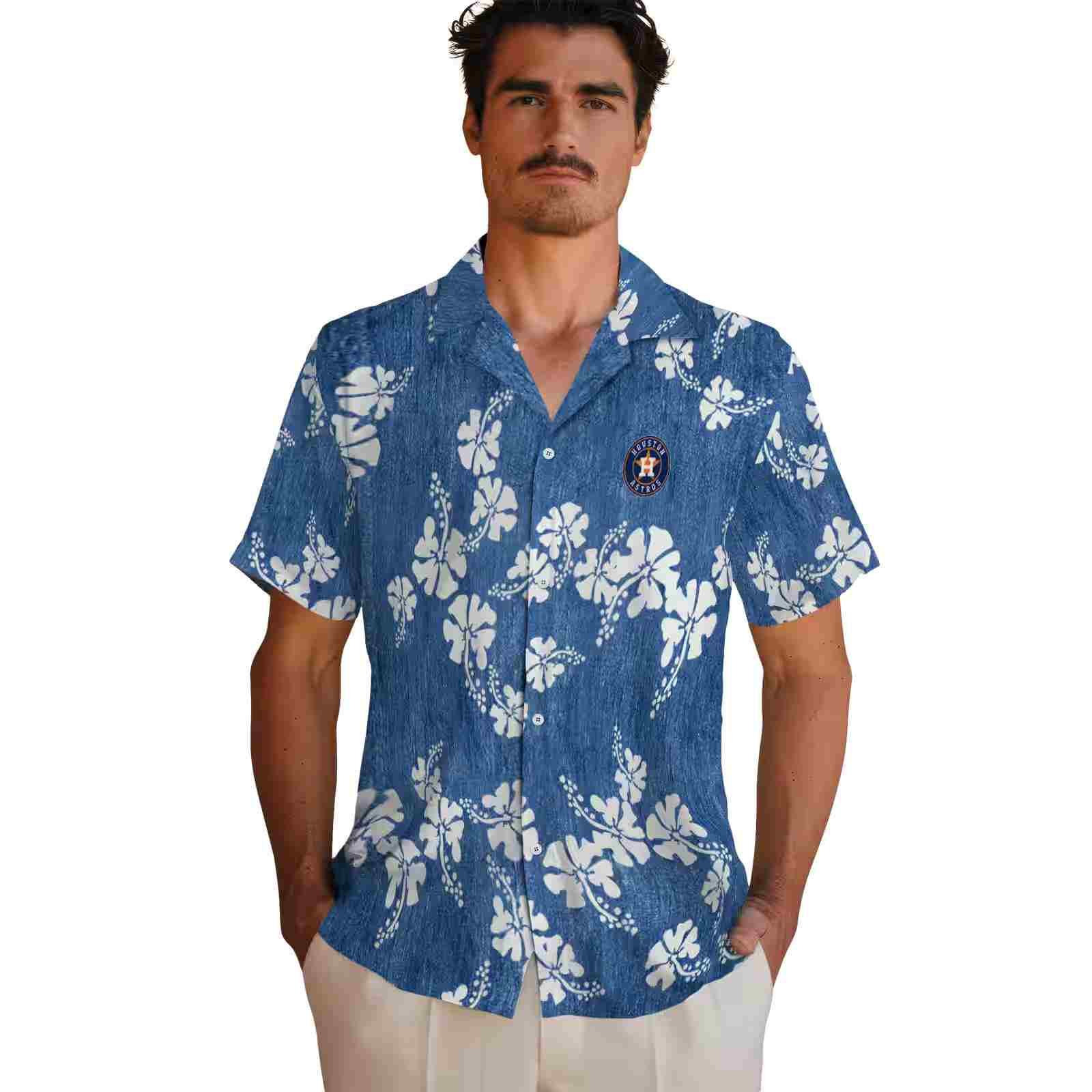 houston astros hibiscus clusters blue hawaiian shirt fashion forward