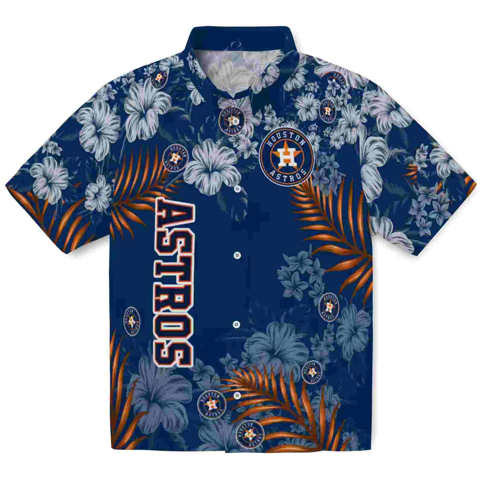 Houston Astros Hibiscus Print Blue Hawaiian Shirt