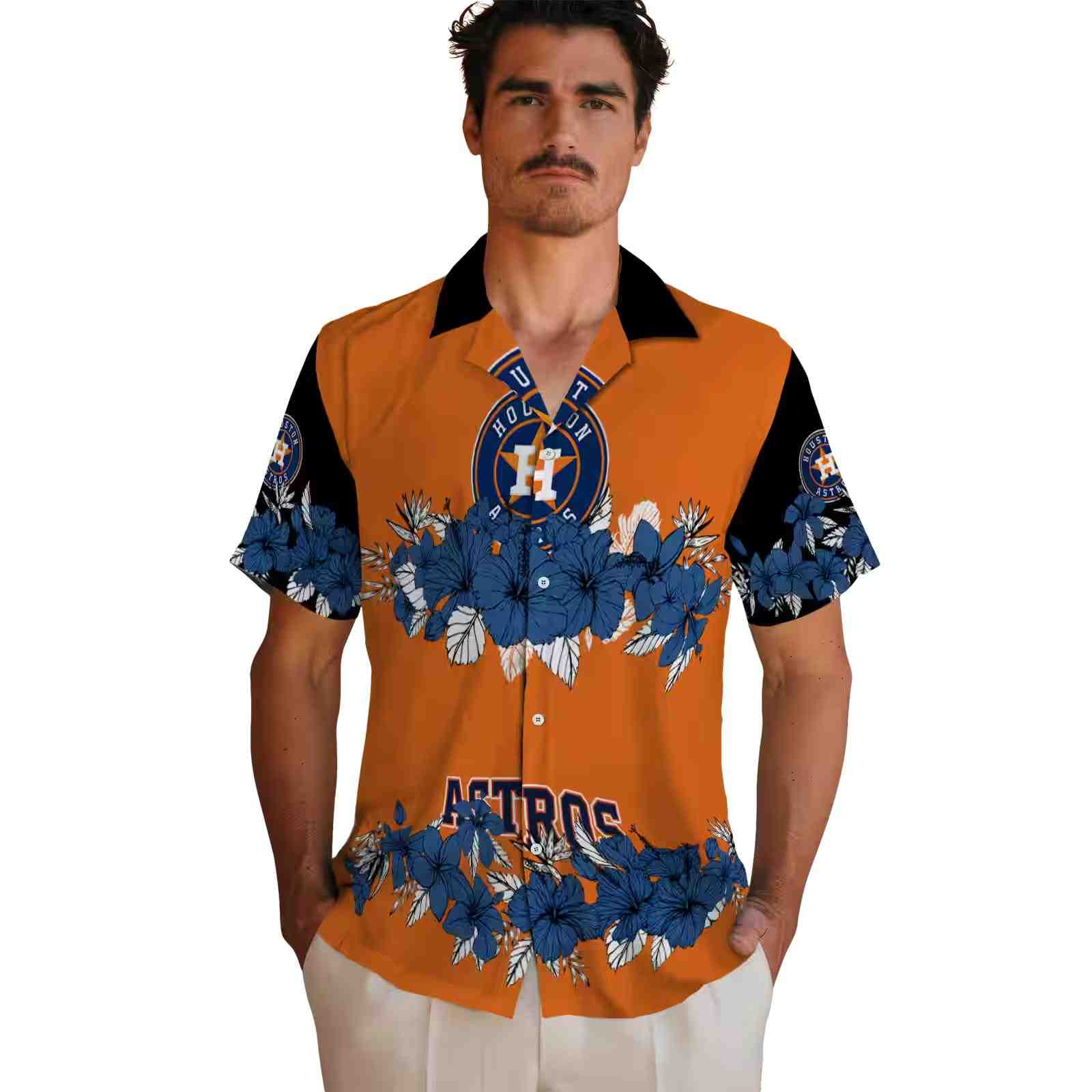 houston astros hibiscus stripe blue black hawaiian shirt fashion forward