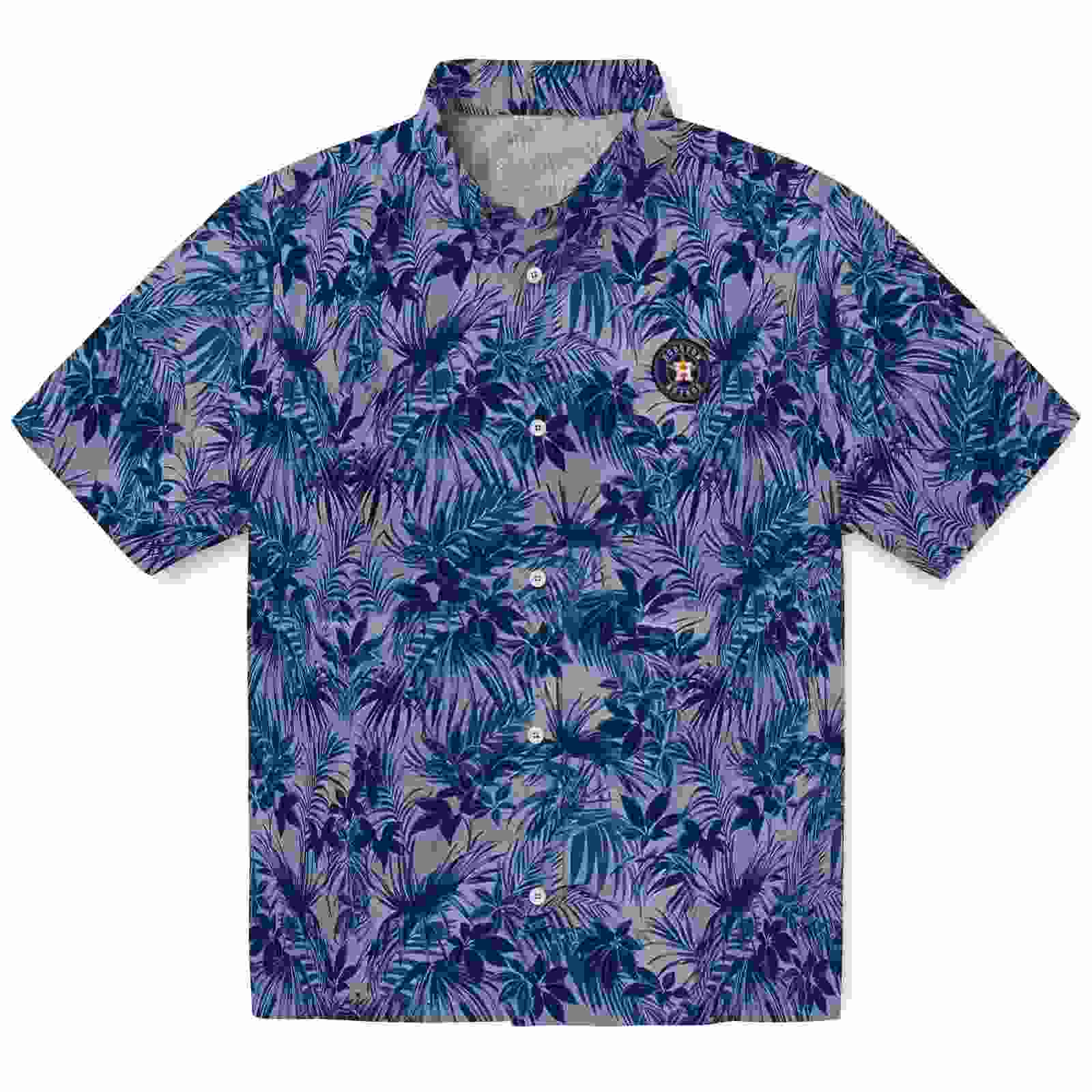 Houston Astros Leafy Pattern Blue Hawaiian Shirt