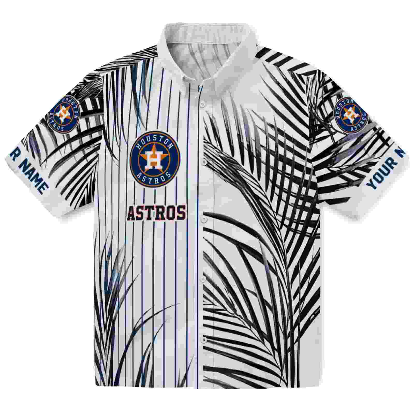 Houston Astros Palm Stripes Blue Black White Hawaiian Shirt