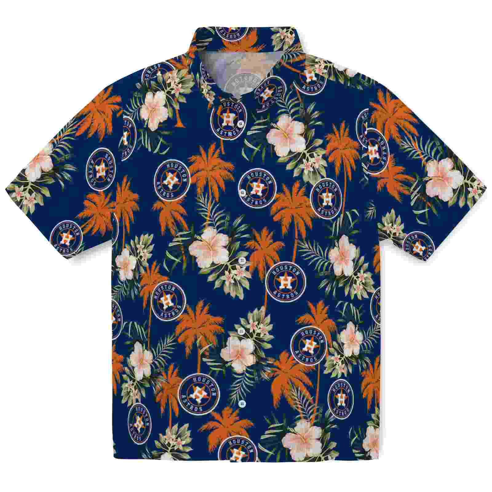 Houston Astros Palm Tree Flower Blue Hawaiian Shirt