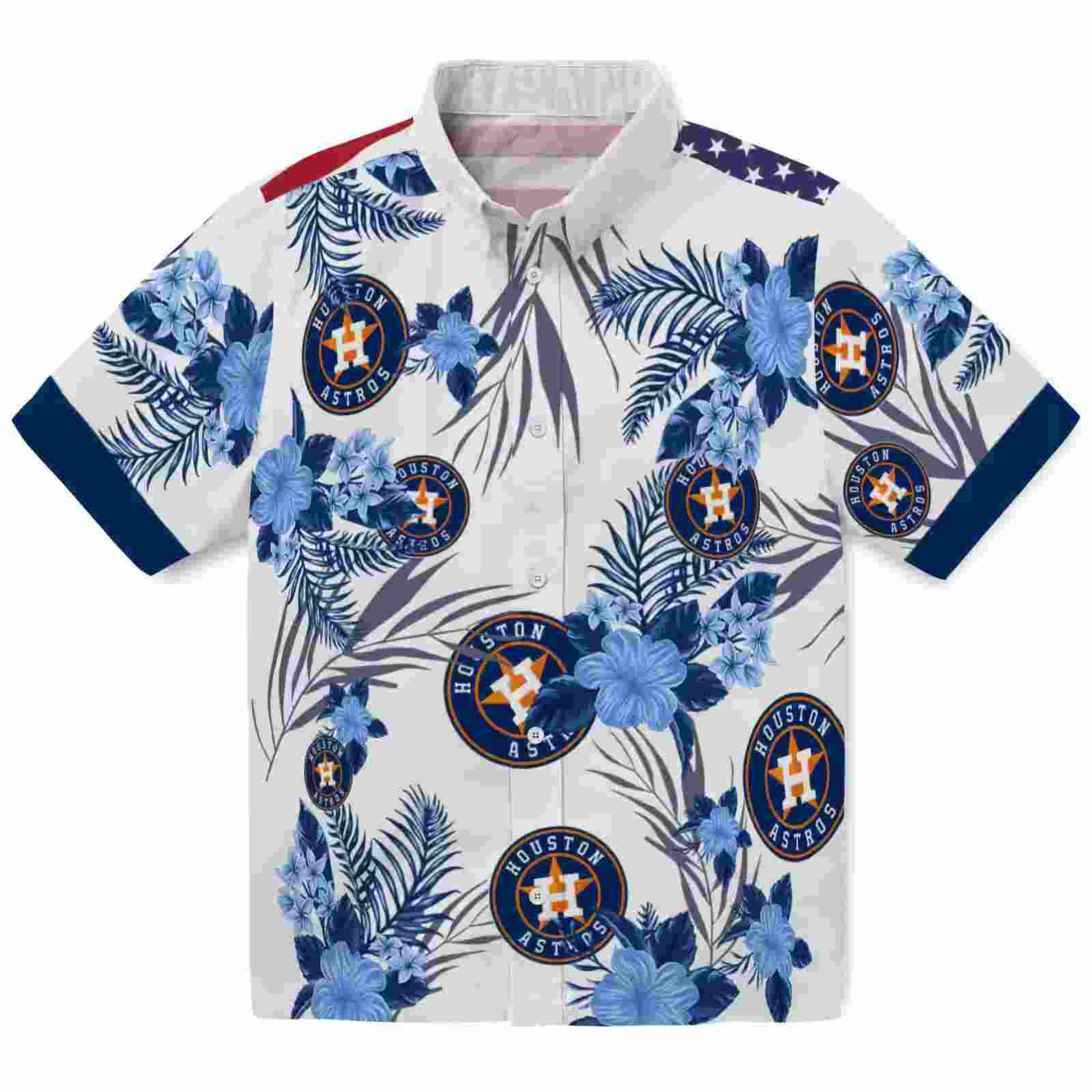 Houston Astros Patriotic Hibiscus Design Blue White Hawaiian Shirt