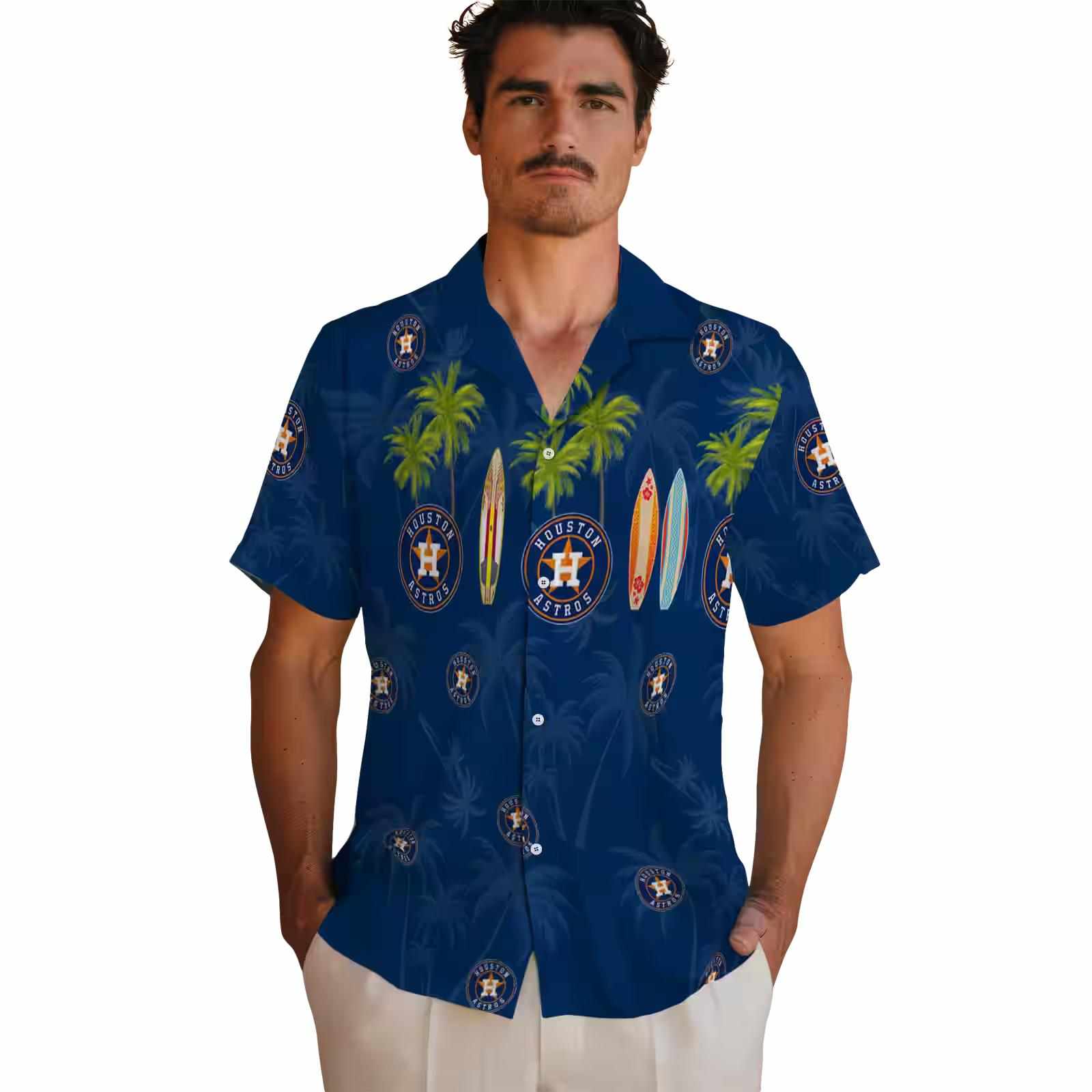 houston astros surfboard palm blue hawaiian shirt fashion forward