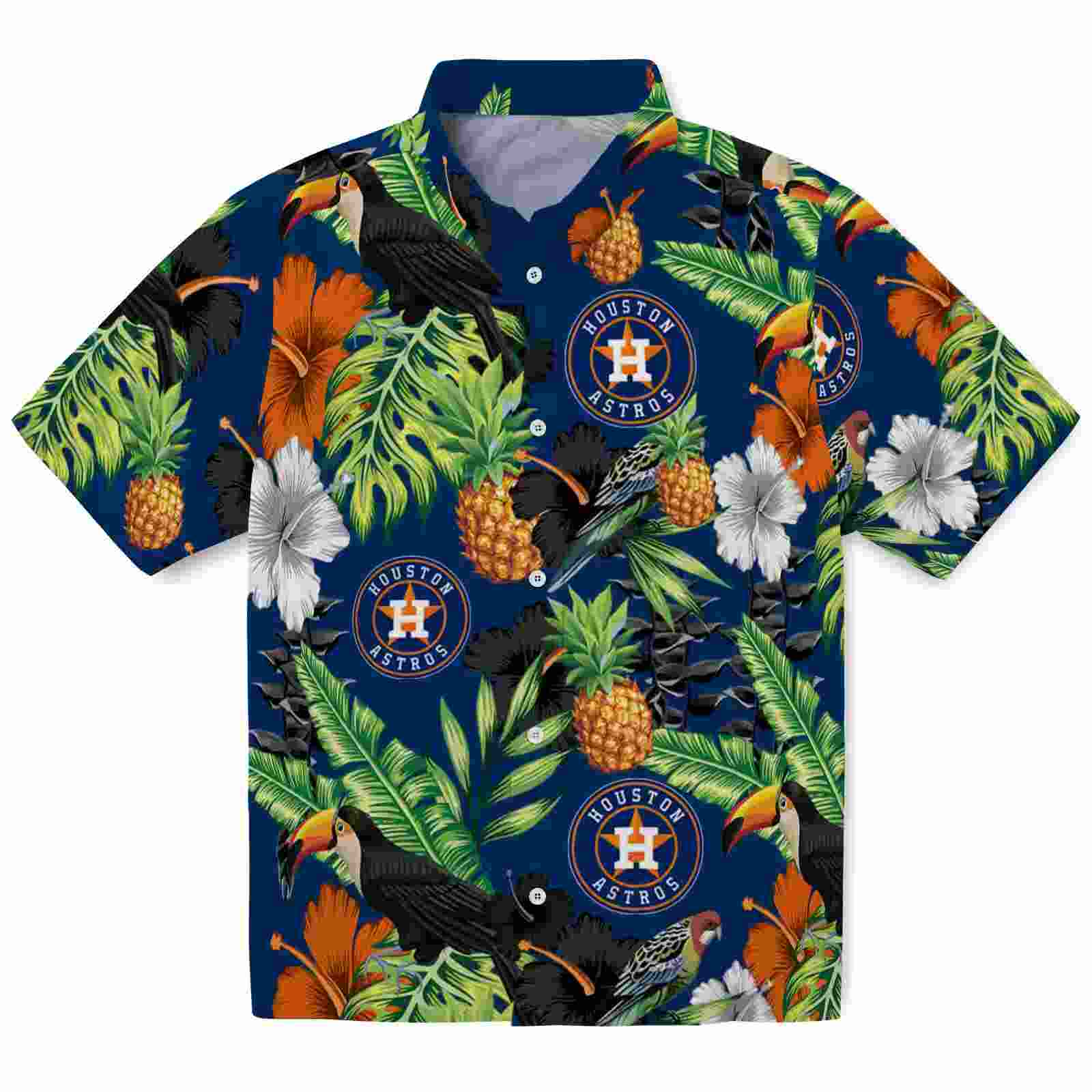 Houston Astros Toucan Hibiscus Pineapple Blue Green Hawaiian Shirt