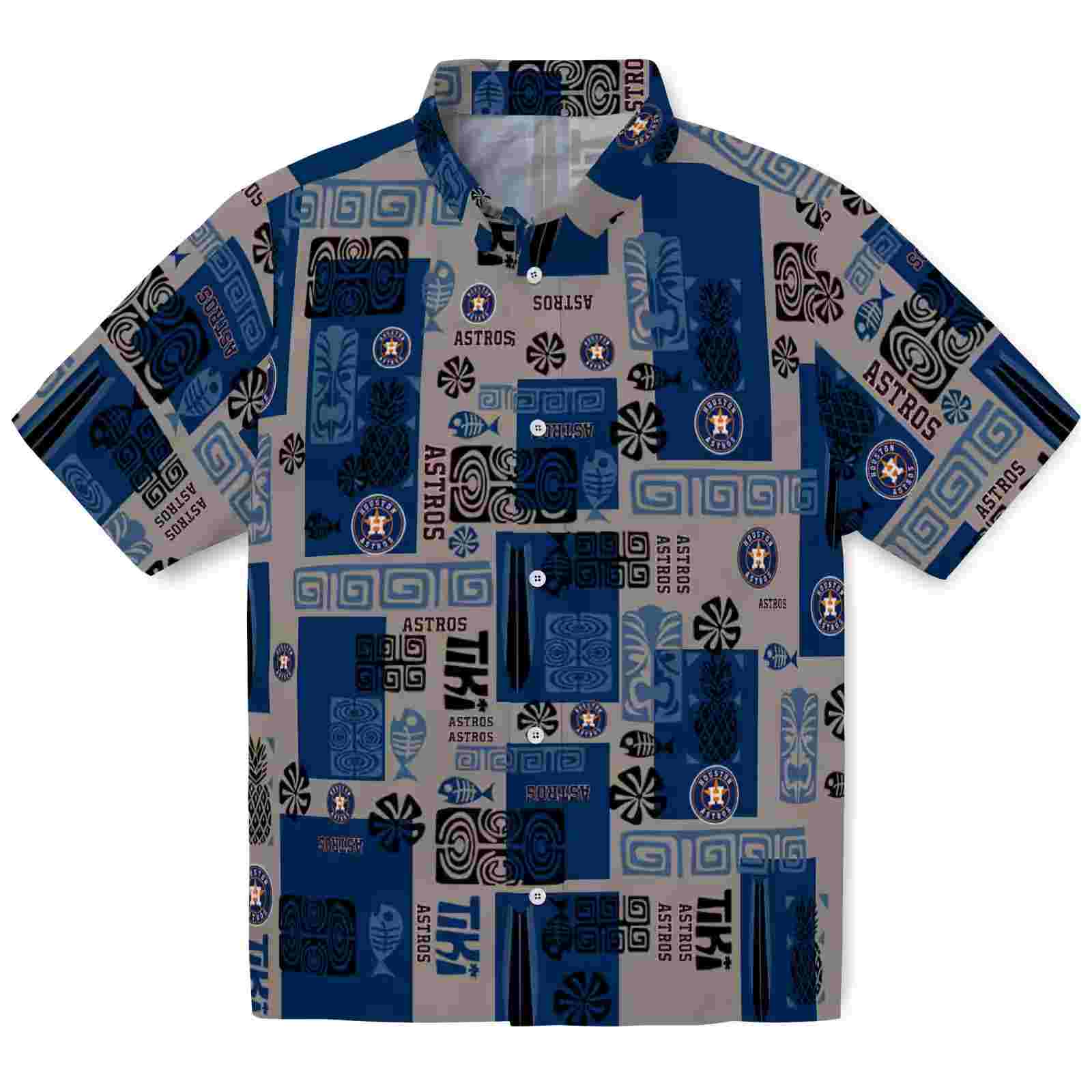 Houston Astros Tribal Symbols Blue Hawaiian Shirt