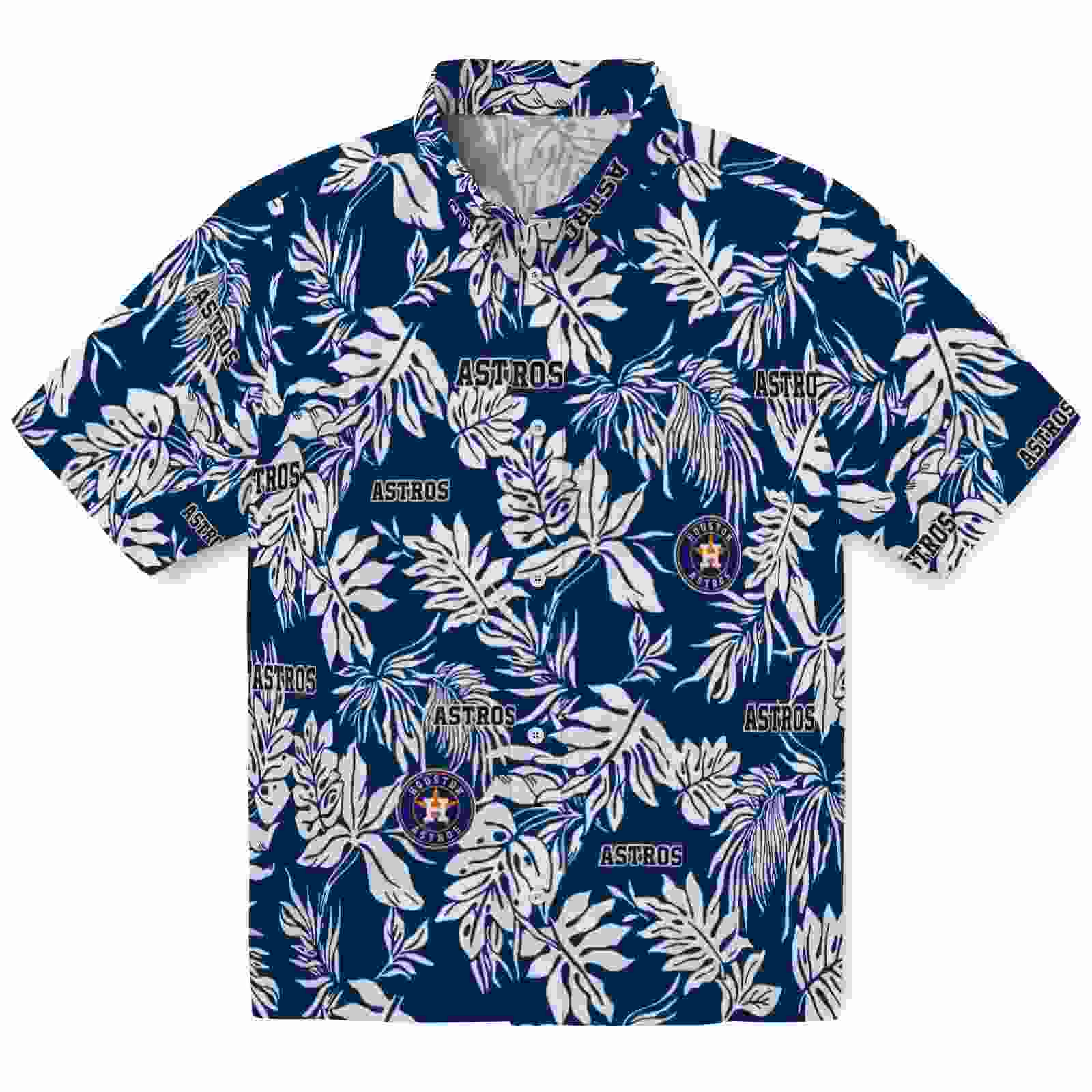 houston astros tropical leaf blue white hawaiian shirt best selling