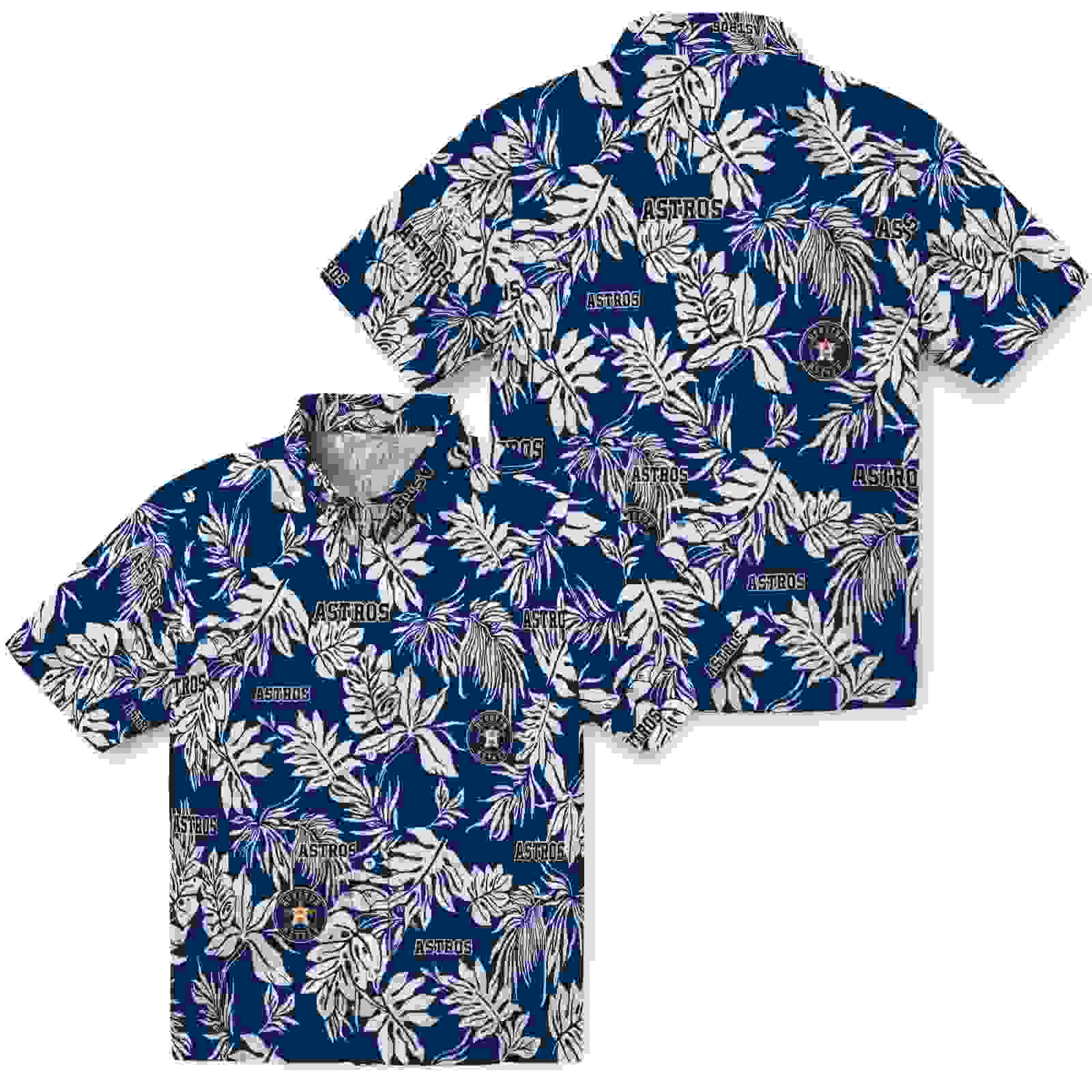 houston astros tropical leaf blue white hawaiian shirt high quality