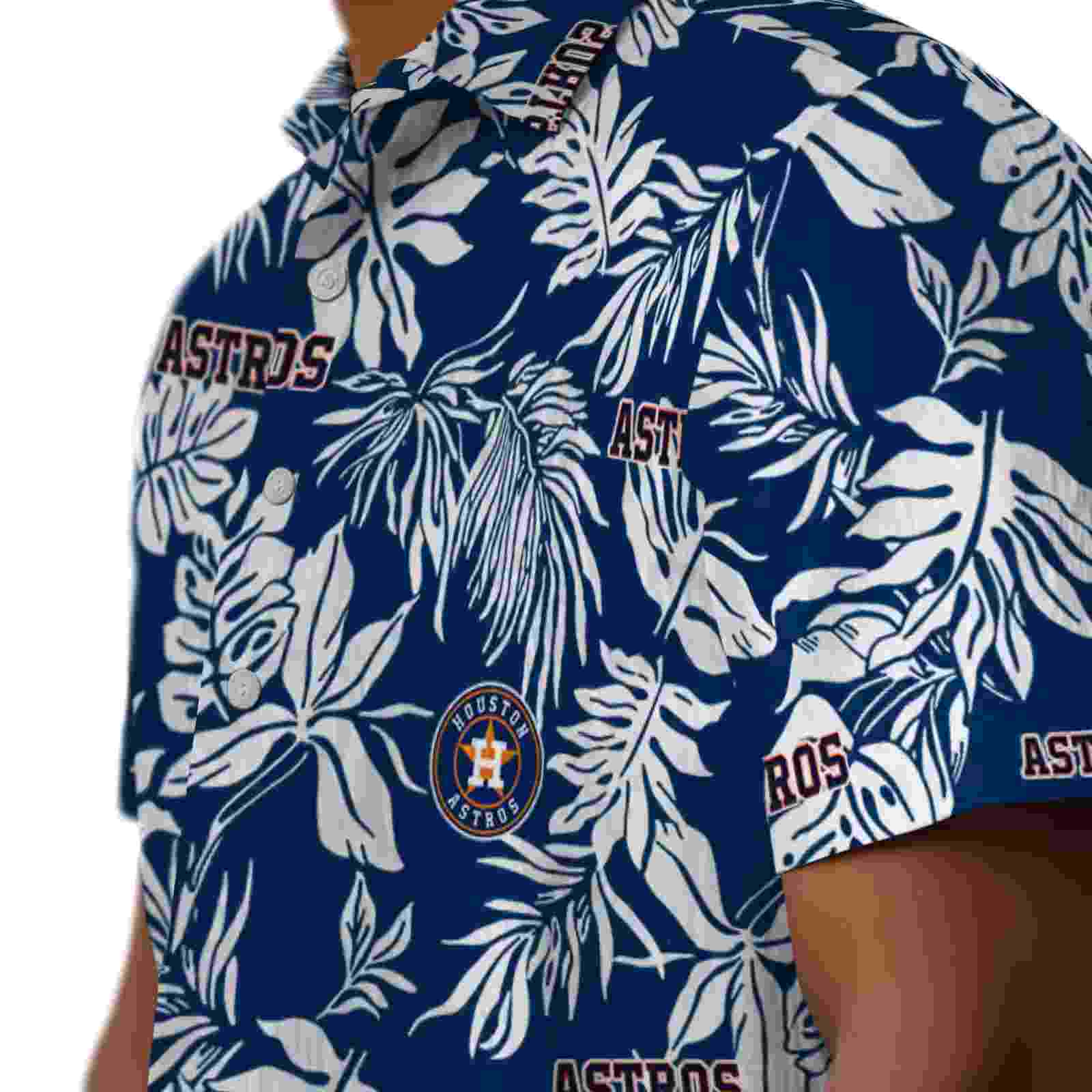 houston astros tropical leaf blue white hawaiian shirt trendy