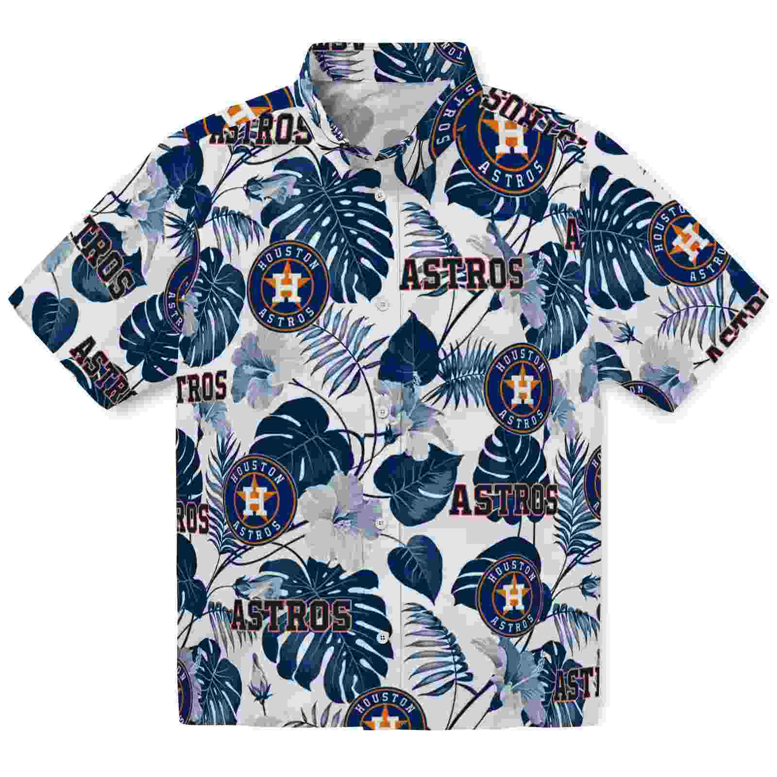 Houston Astros Tropical Plants Blue White Hawaiian Shirt