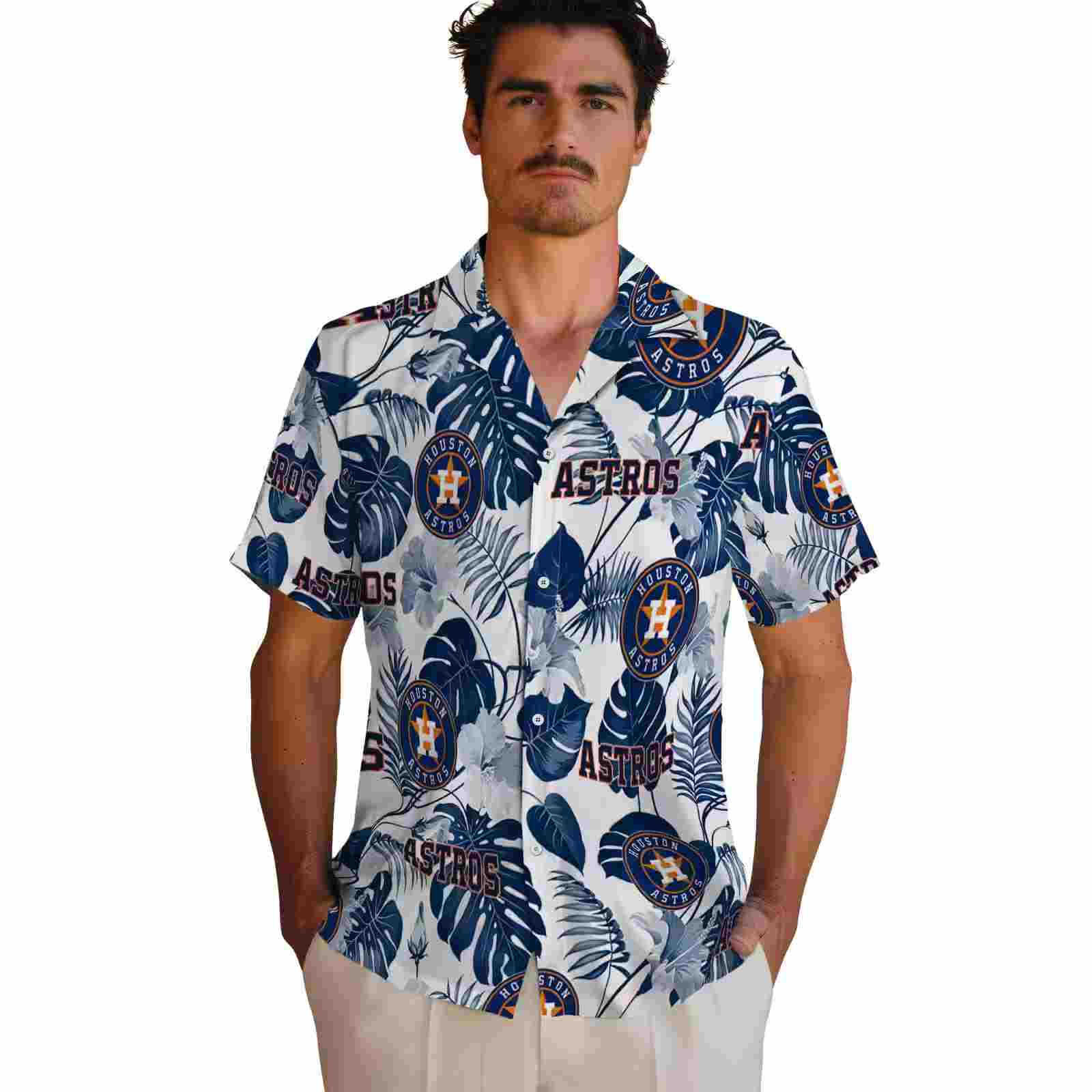 houston astros tropical plants blue white hawaiian shirt fashion forward