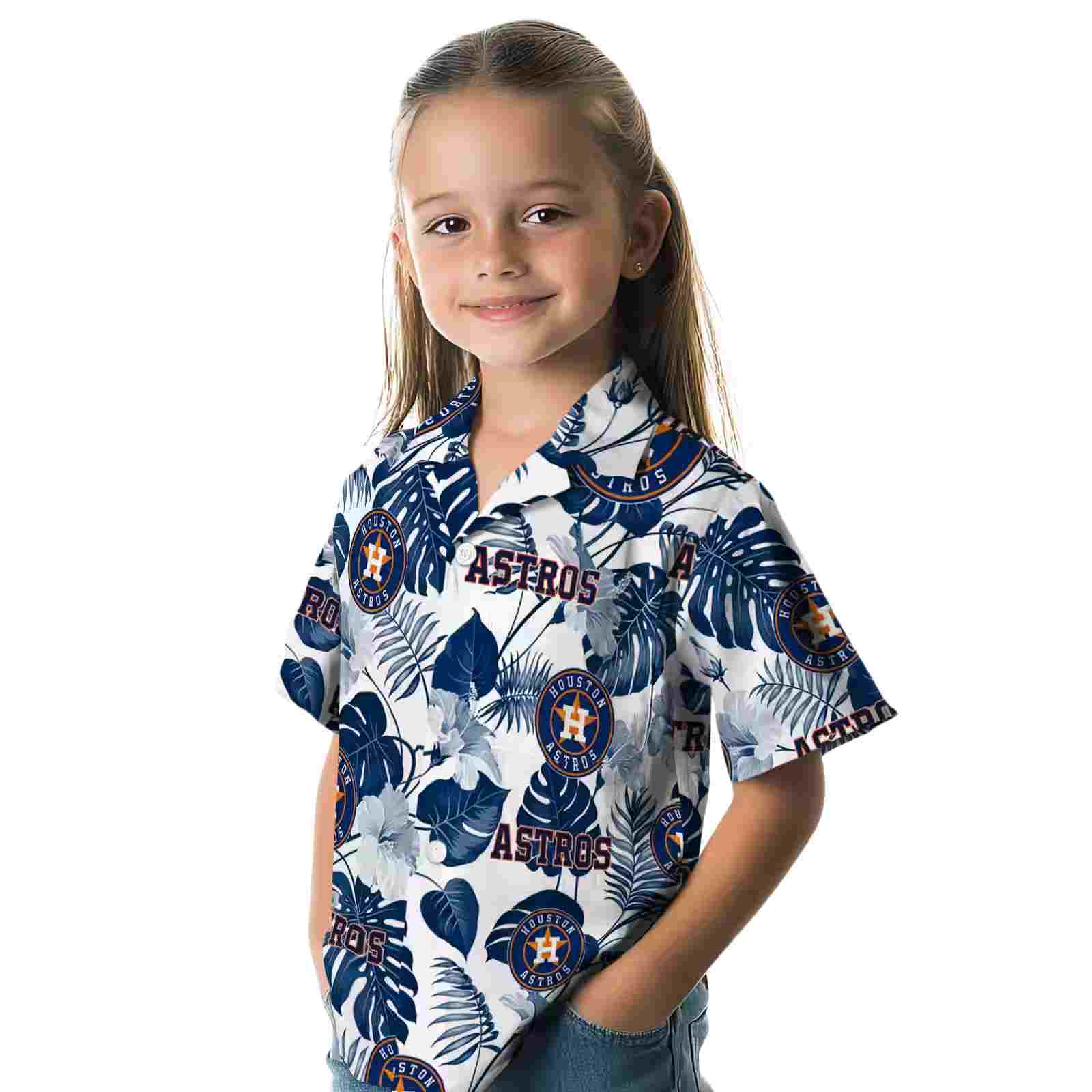 houston astros tropical plants blue white hawaiian shirt premium grade