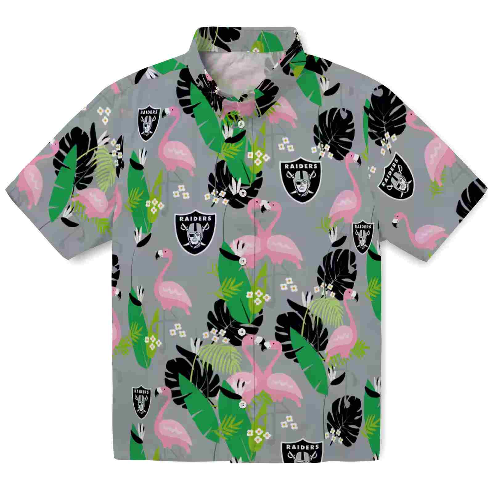 las vegas raiders flamingo foliage black green hawaiian shirt best selling