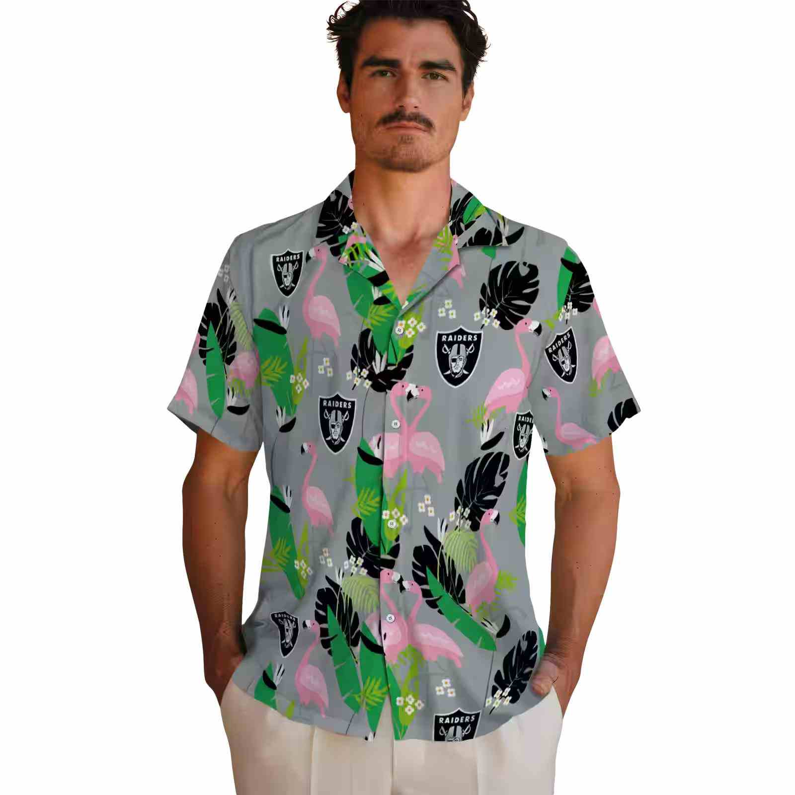 las vegas raiders flamingo foliage black green hawaiian shirt fashion forward