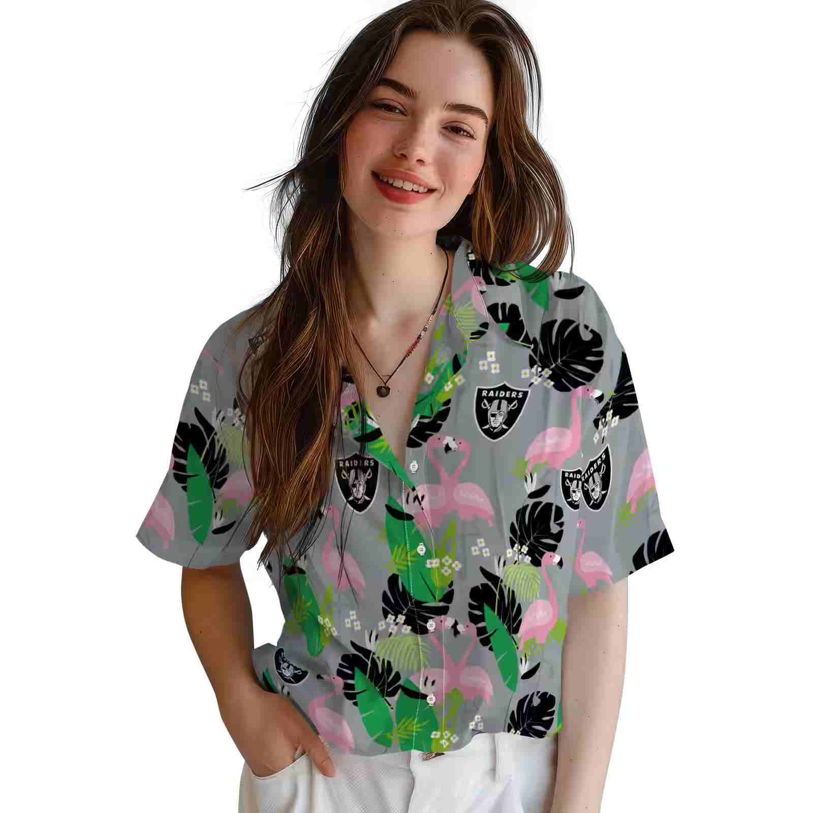 las vegas raiders flamingo foliage black green hawaiian shirt latest model