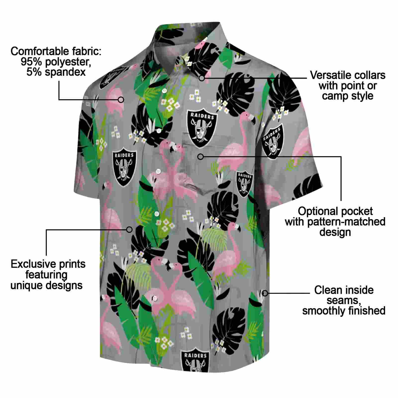 las vegas raiders flamingo foliage black green hawaiian shirt new arrival