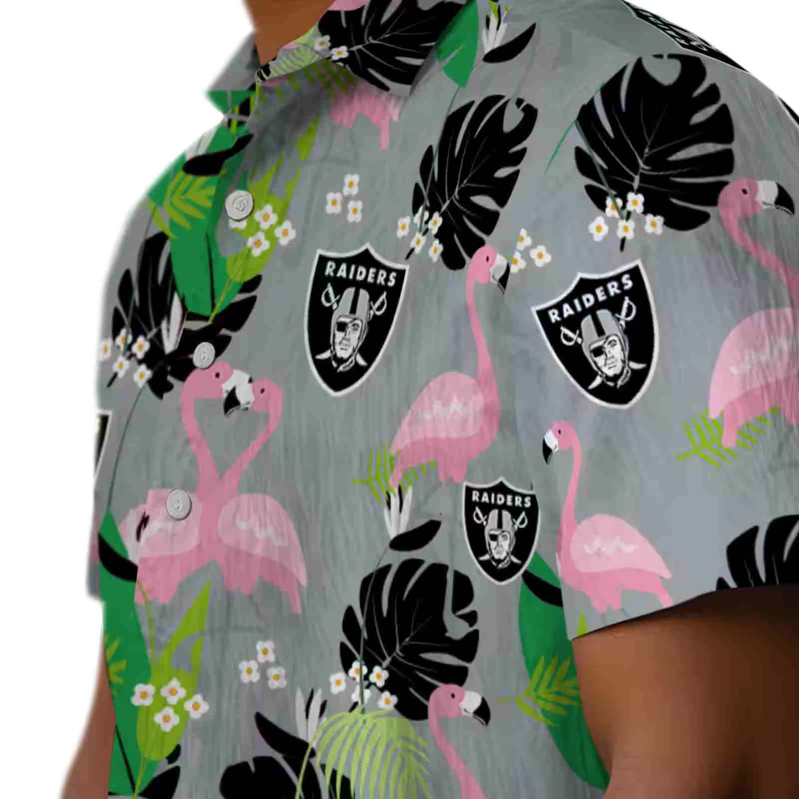 las vegas raiders flamingo foliage black green hawaiian shirt trendy