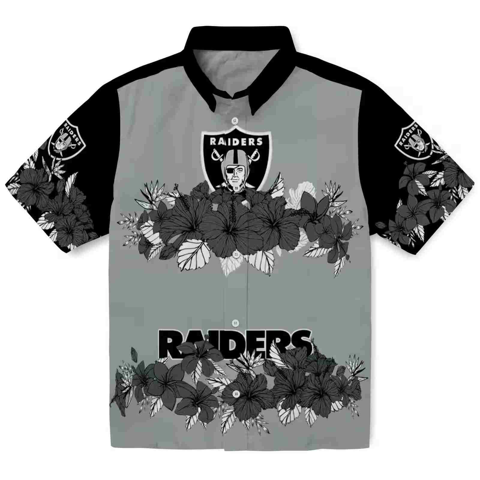 Las Vegas Raiders Hibiscus Stripe Black Hawaiian Shirt