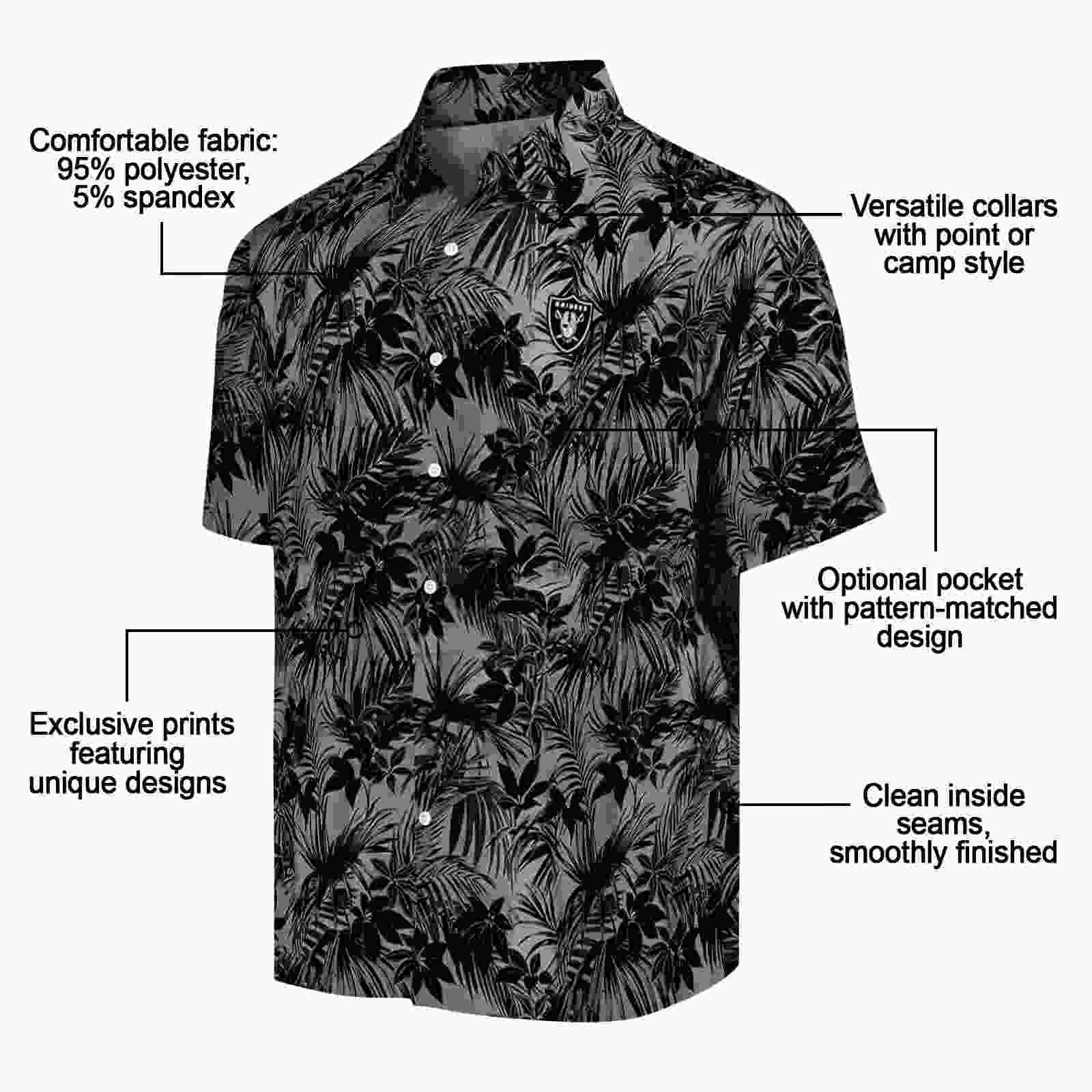 las vegas raiders leafy pattern black hawaiian shirt new arrival