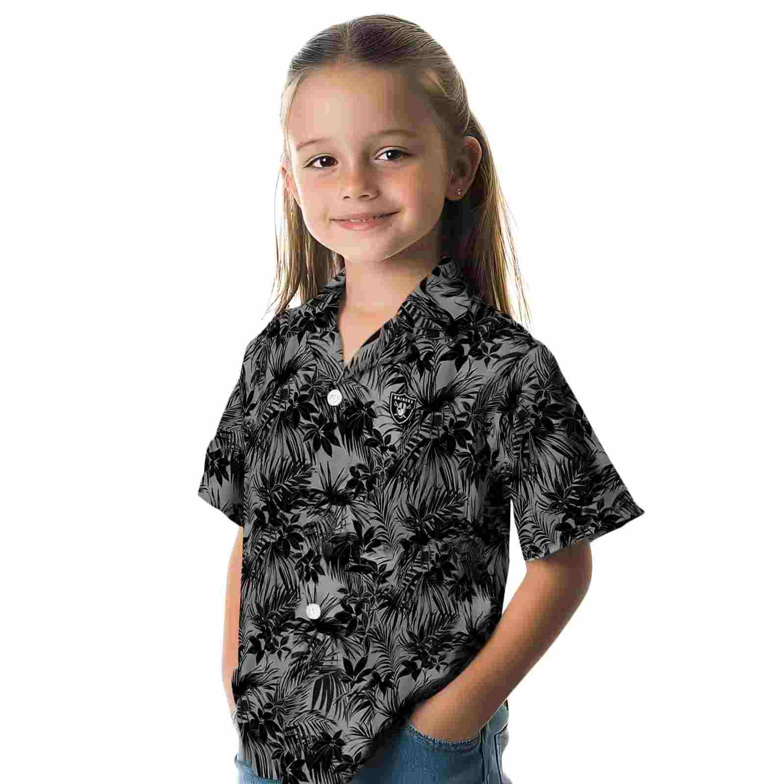 las vegas raiders leafy pattern black hawaiian shirt premium grade