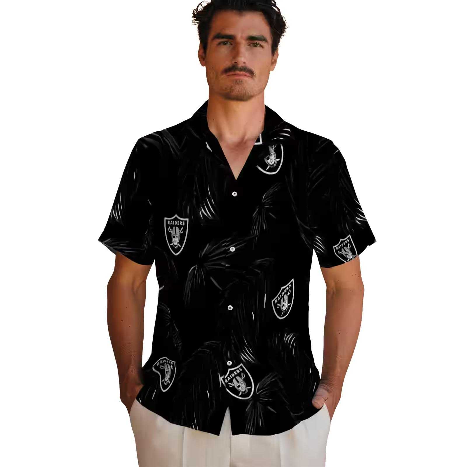 las vegas raiders palm leaf black hawaiian shirt fashion forward