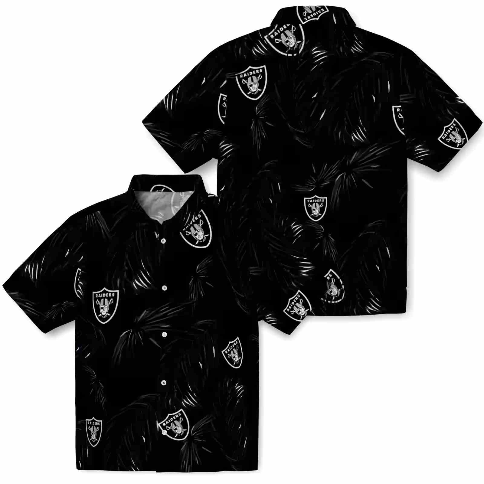 las vegas raiders palm leaf black hawaiian shirt high quality