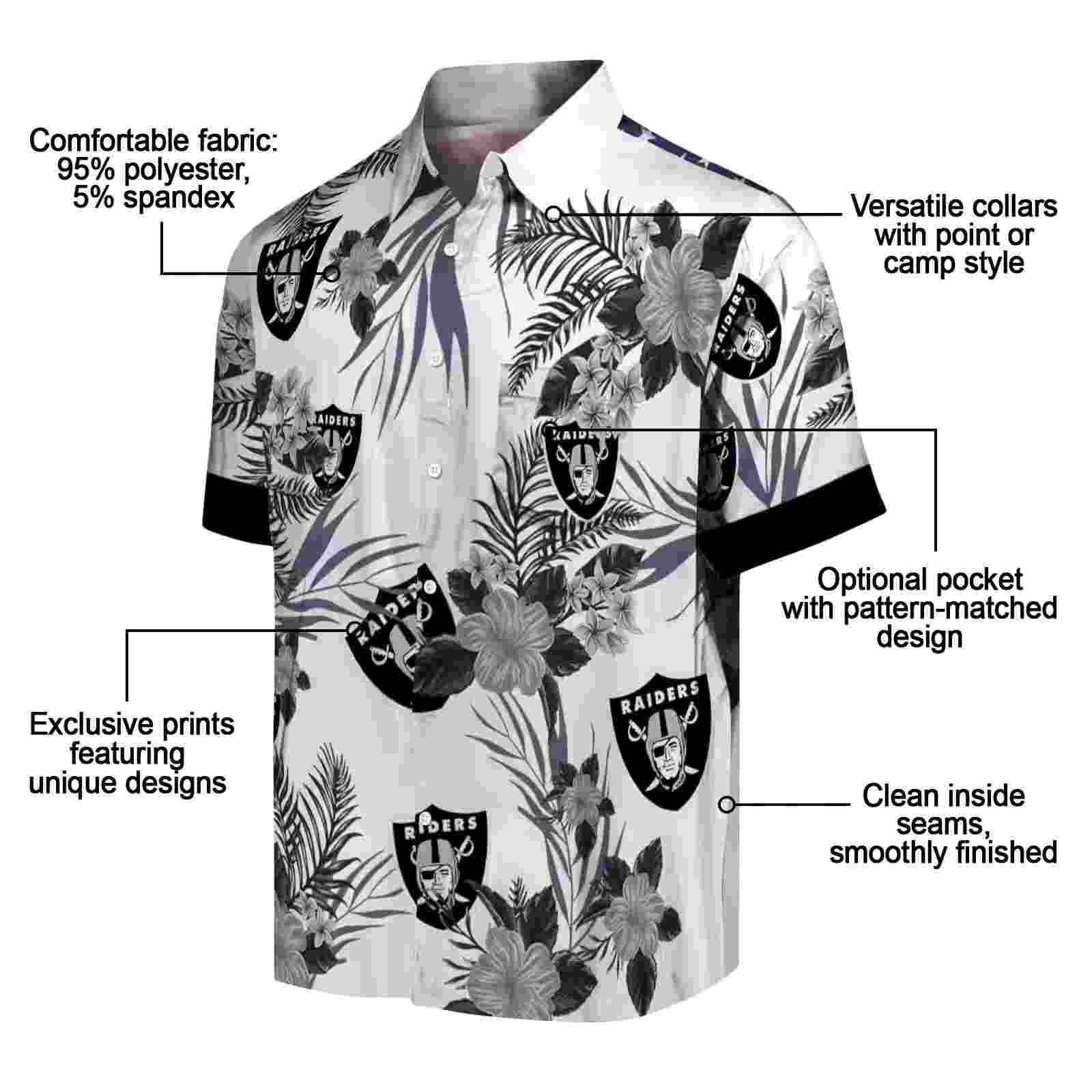 las vegas raiders patriotic hibiscus design black white hawaiian shirt new arrival