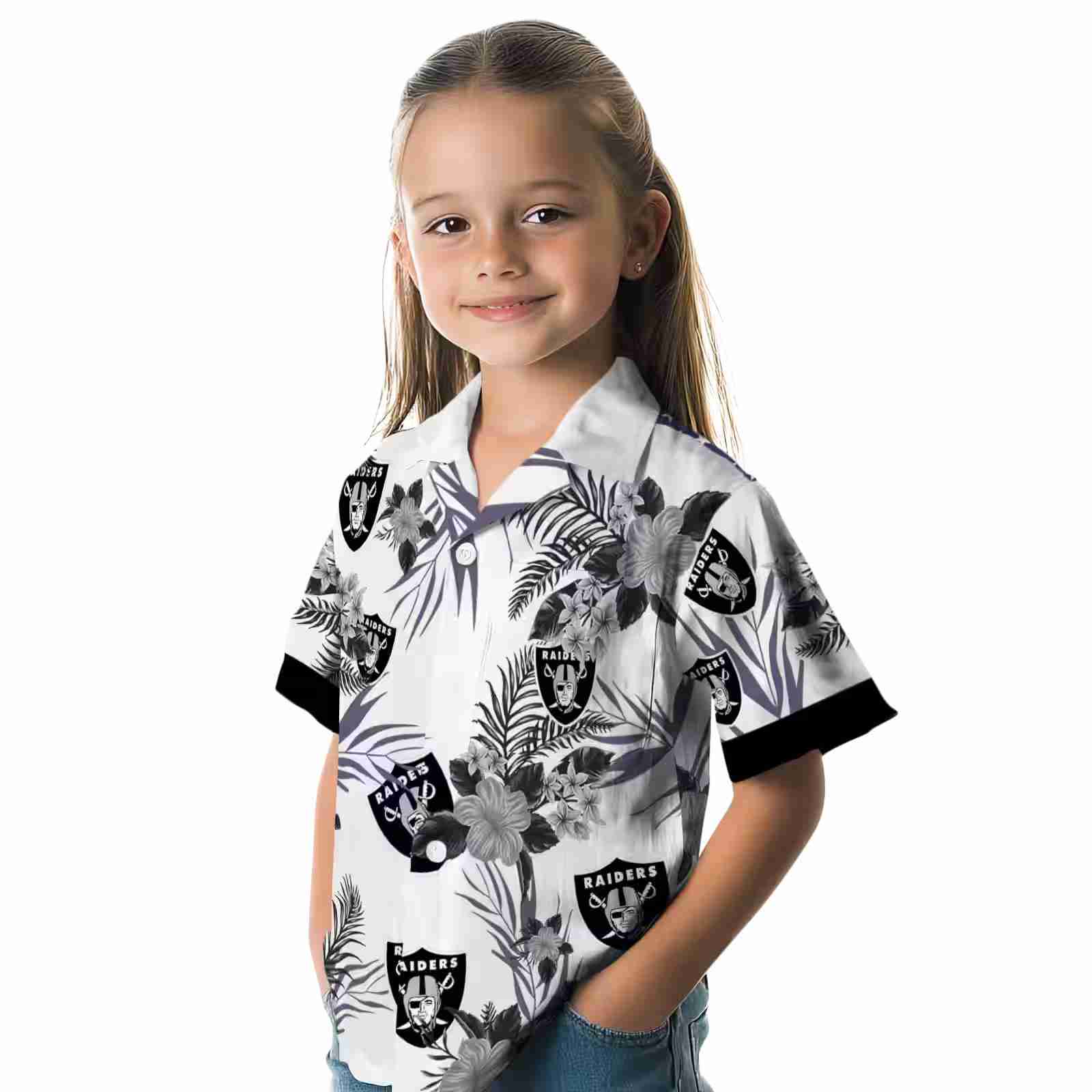 las vegas raiders patriotic hibiscus design black white hawaiian shirt premium grade