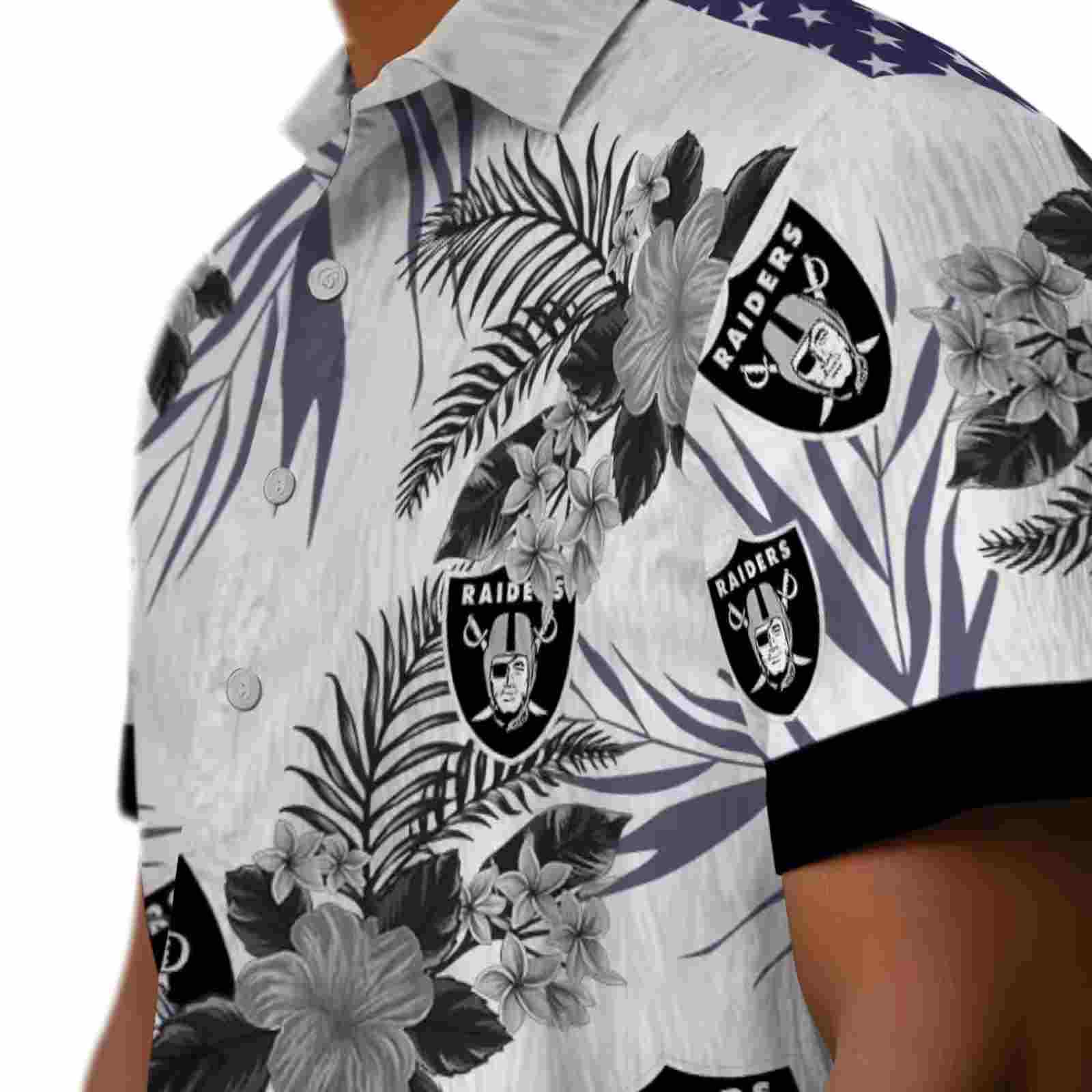 las vegas raiders patriotic hibiscus design black white hawaiian shirt trendy