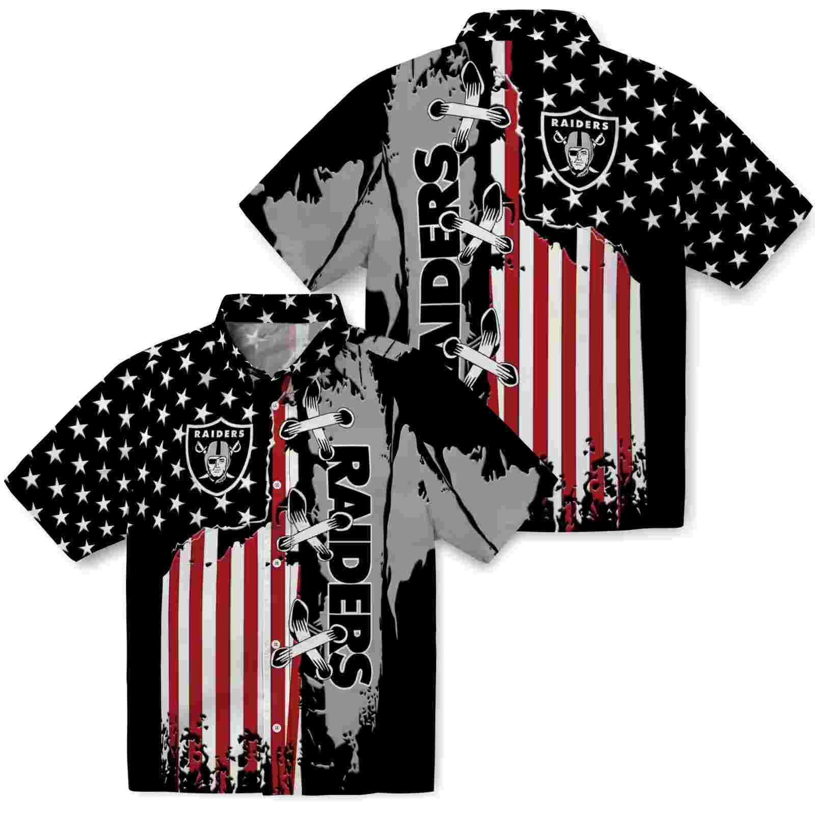 las vegas raiders stitched flag black hawaiian shirt high quality