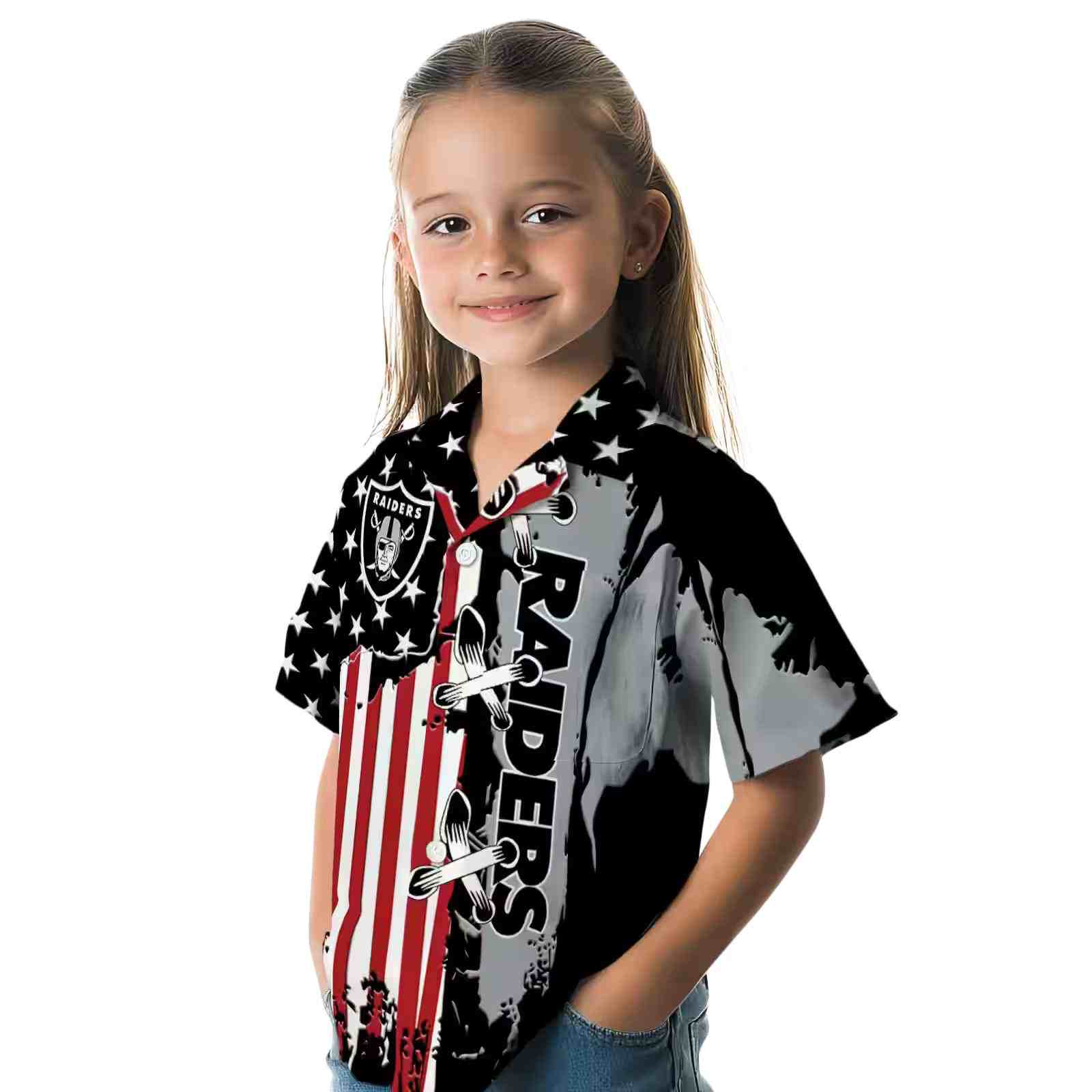 las vegas raiders stitched flag black hawaiian shirt premium grade