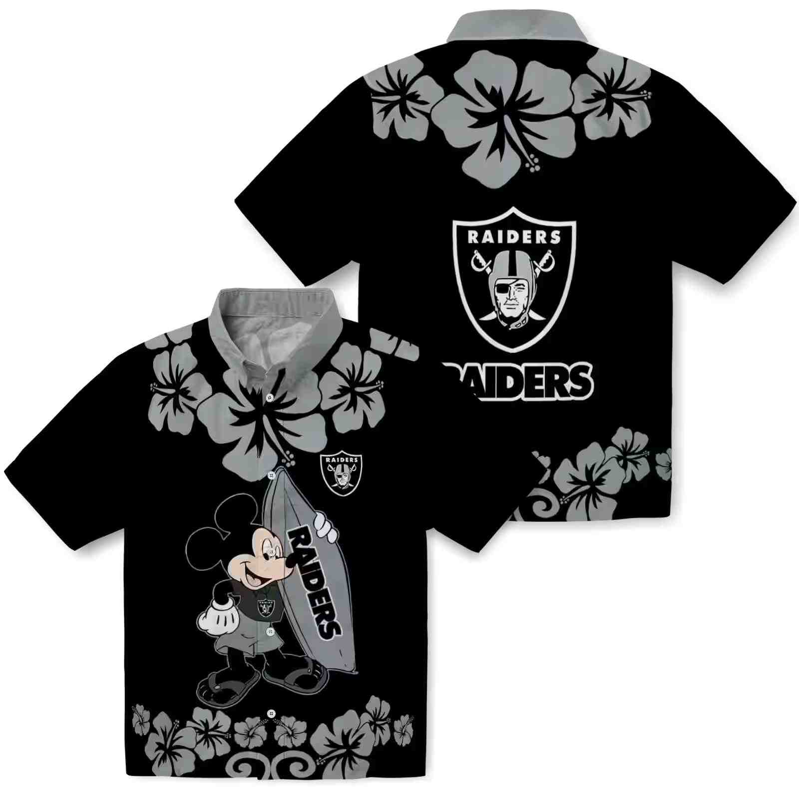 las vegas raiders surfing mickey black hawaiian shirt high quality