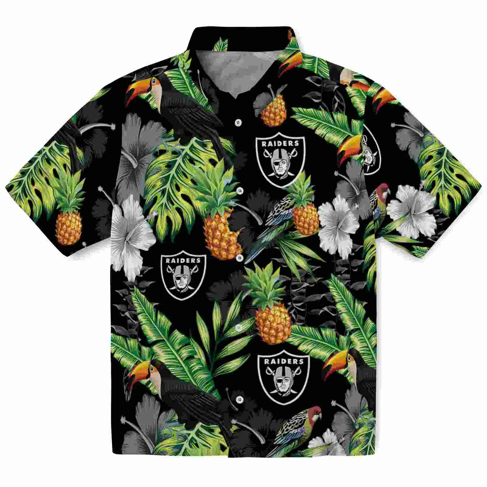 las vegas raiders toucan hibiscus pineapple black green hawaiian shirt best selling