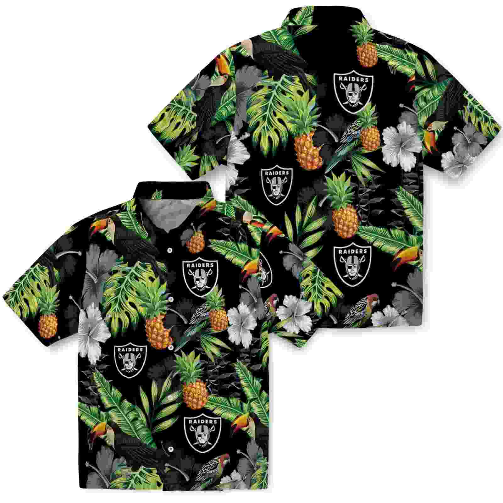 las vegas raiders toucan hibiscus pineapple black green hawaiian shirt high quality