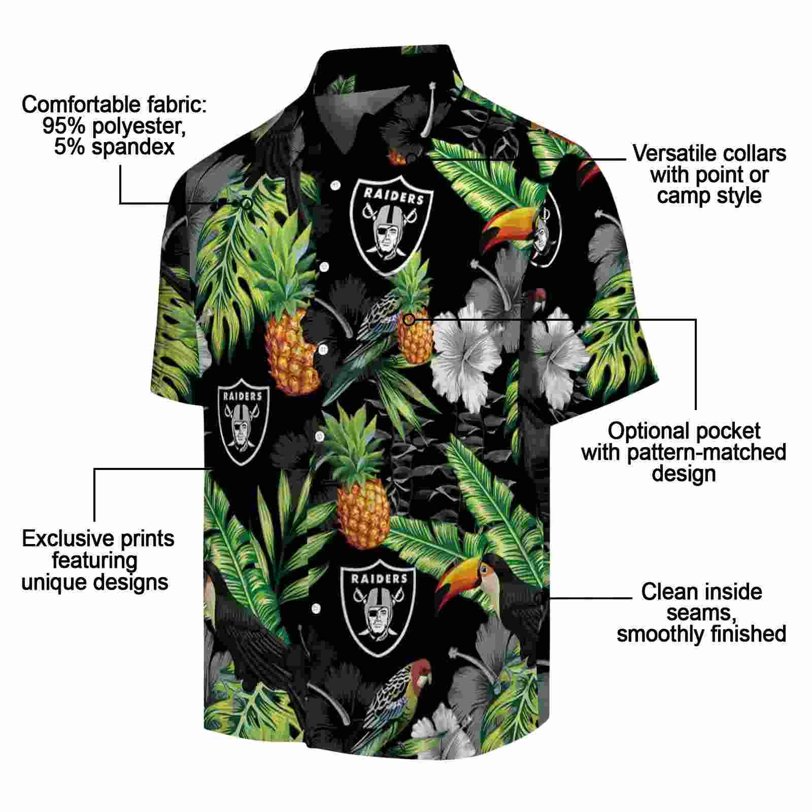 las vegas raiders toucan hibiscus pineapple black green hawaiian shirt new arrival