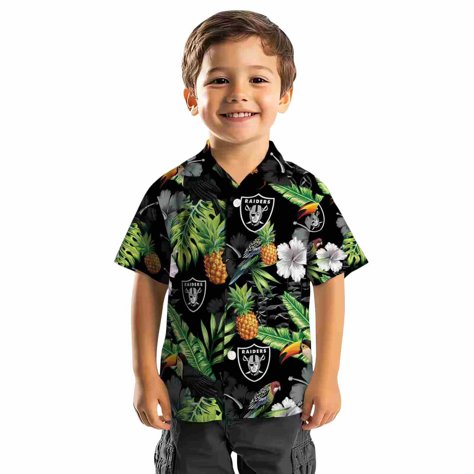 las vegas raiders toucan hibiscus pineapple black green hawaiian shirt top rated