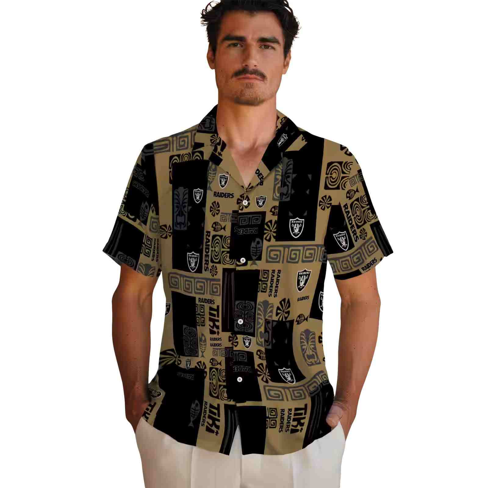 las vegas raiders tribal symbols black hawaiian shirt fashion forward