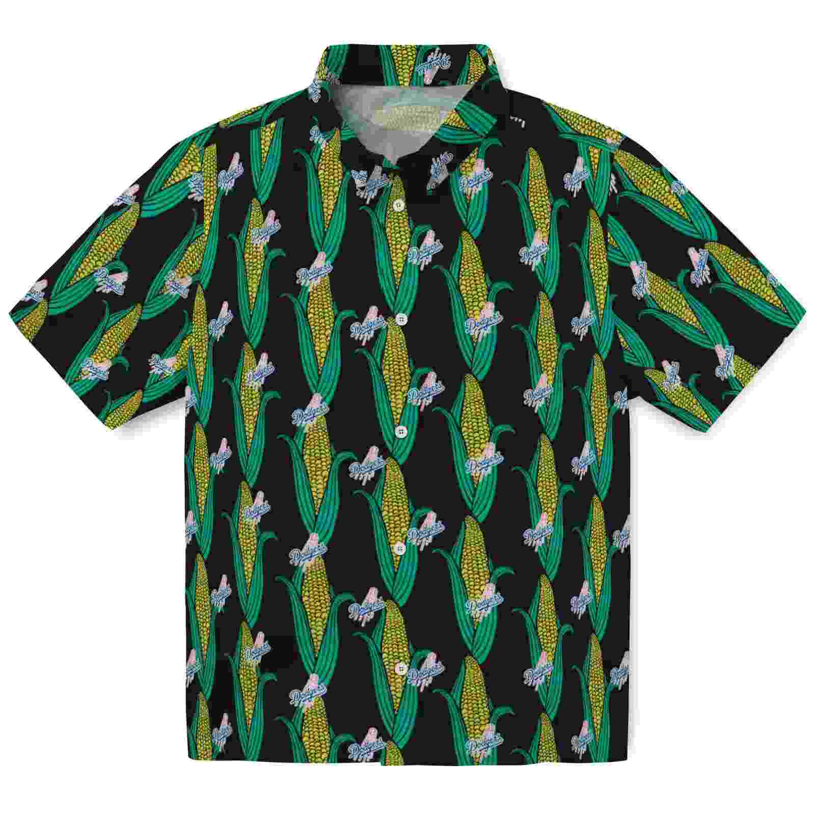 Los Angeles Dodgers Corn Motifs Black Green Hawaiian Shirt