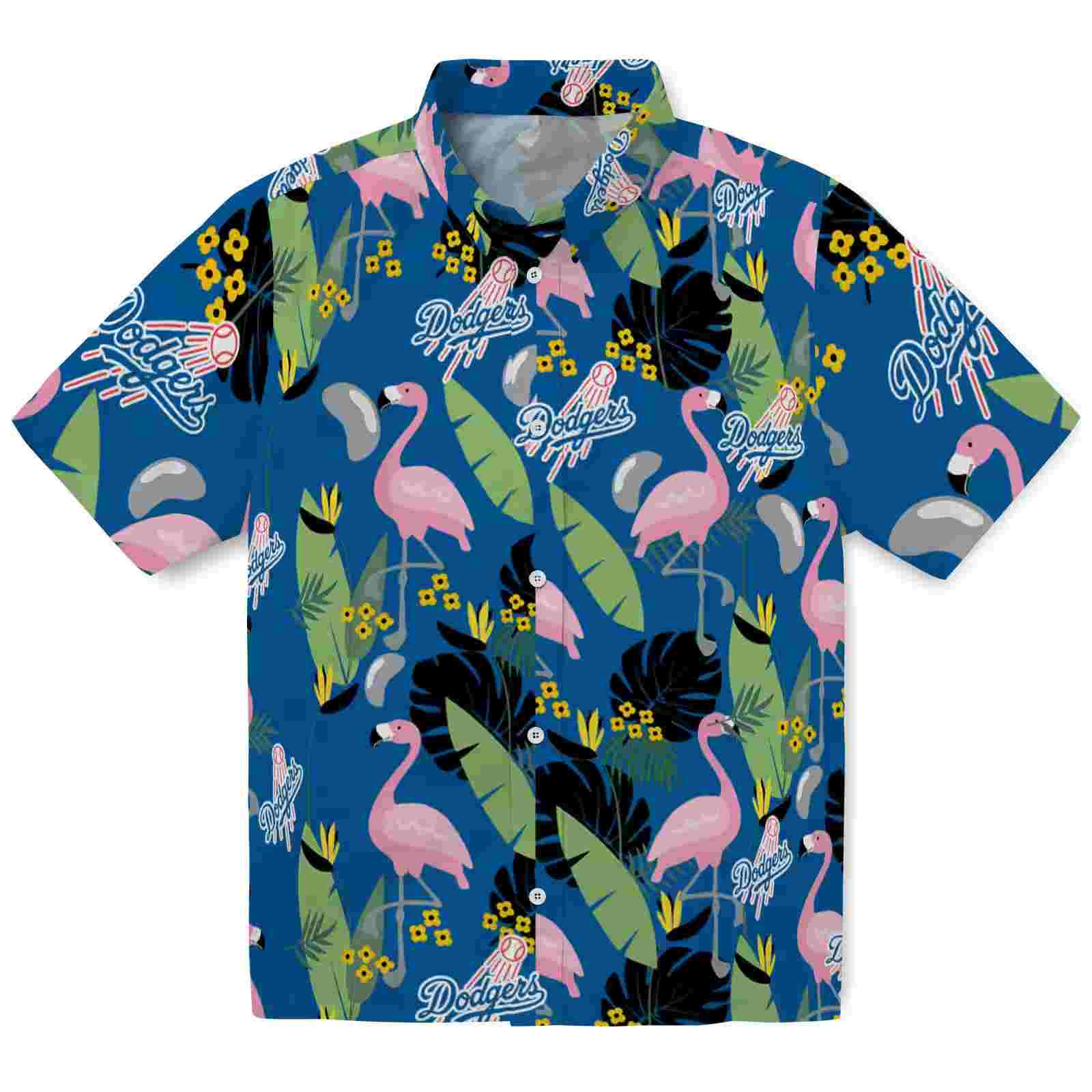 Los Angeles Dodgers Flamingo Leaves Blue Hawaiian Shirt