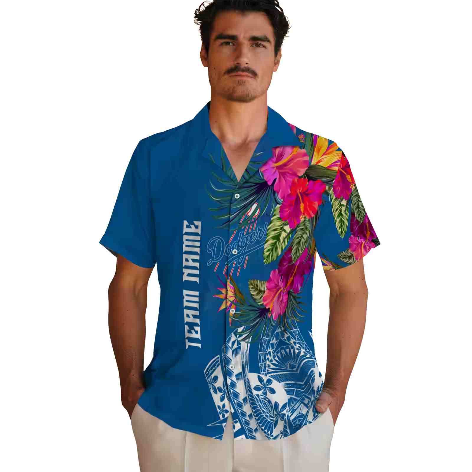 los angeles dodgers floral polynesian blue hawaiian shirt fashion forward