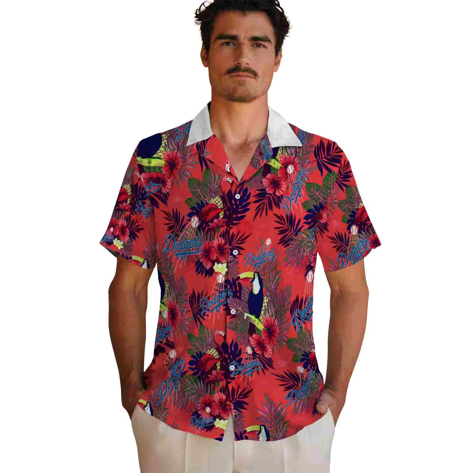 los angeles dodgers floral toucan blue red hawaiian shirt fashion forward