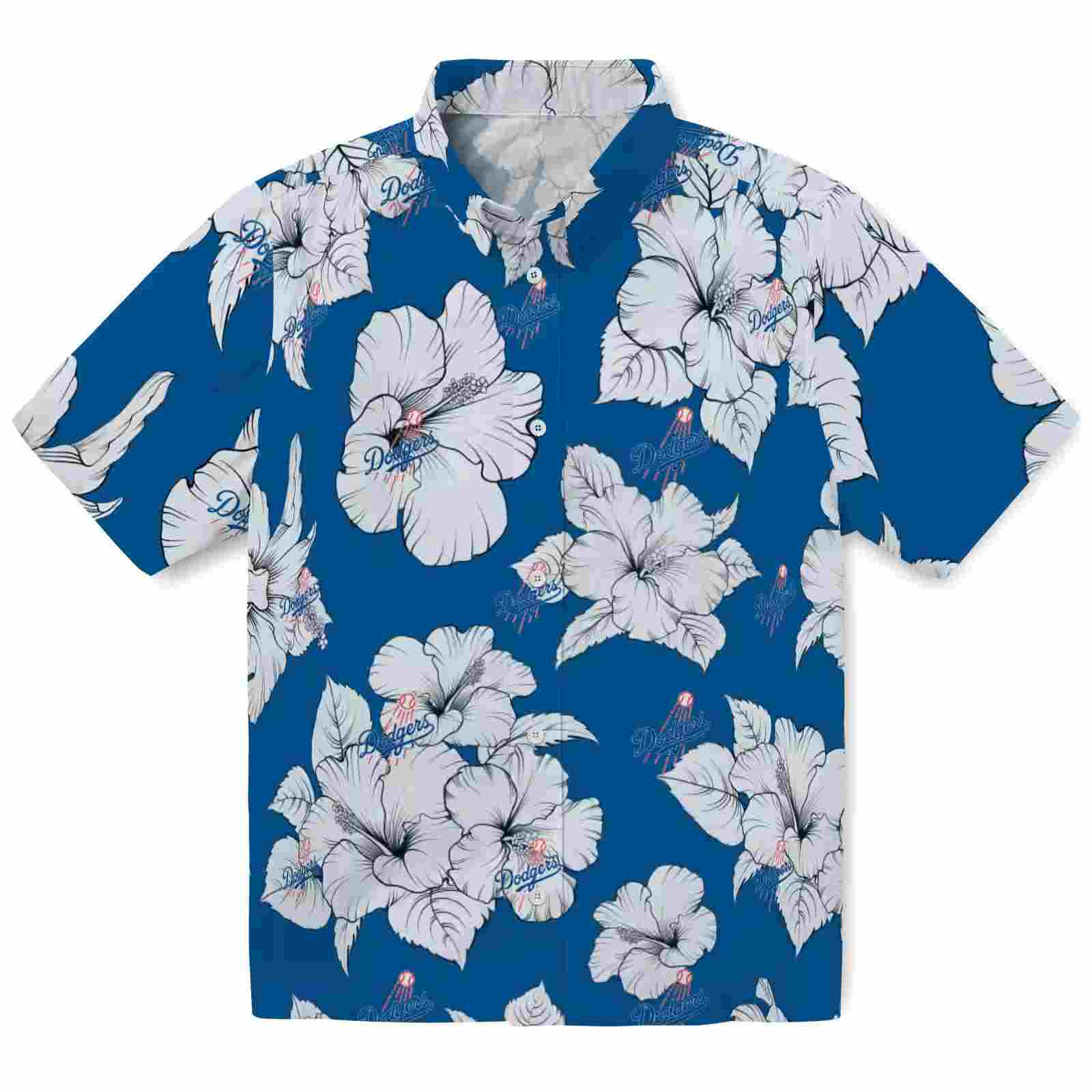 Los Angeles Dodgers Hibiscus Blooms Blue White Hawaiian Shirt