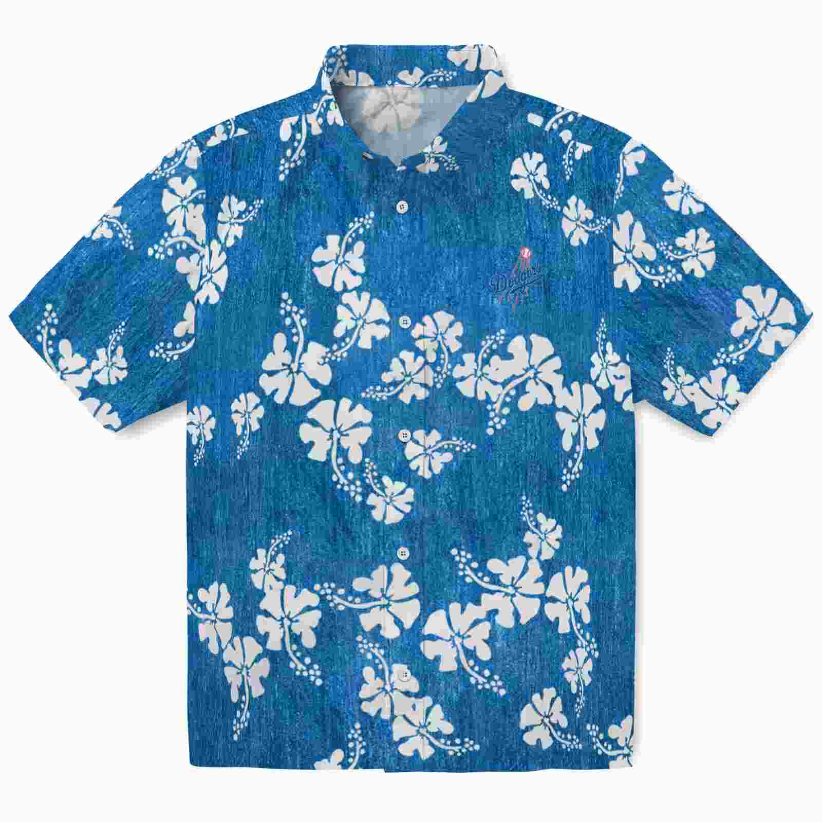 Los Angeles Dodgers Hibiscus Clusters Blue Hawaiian Shirt