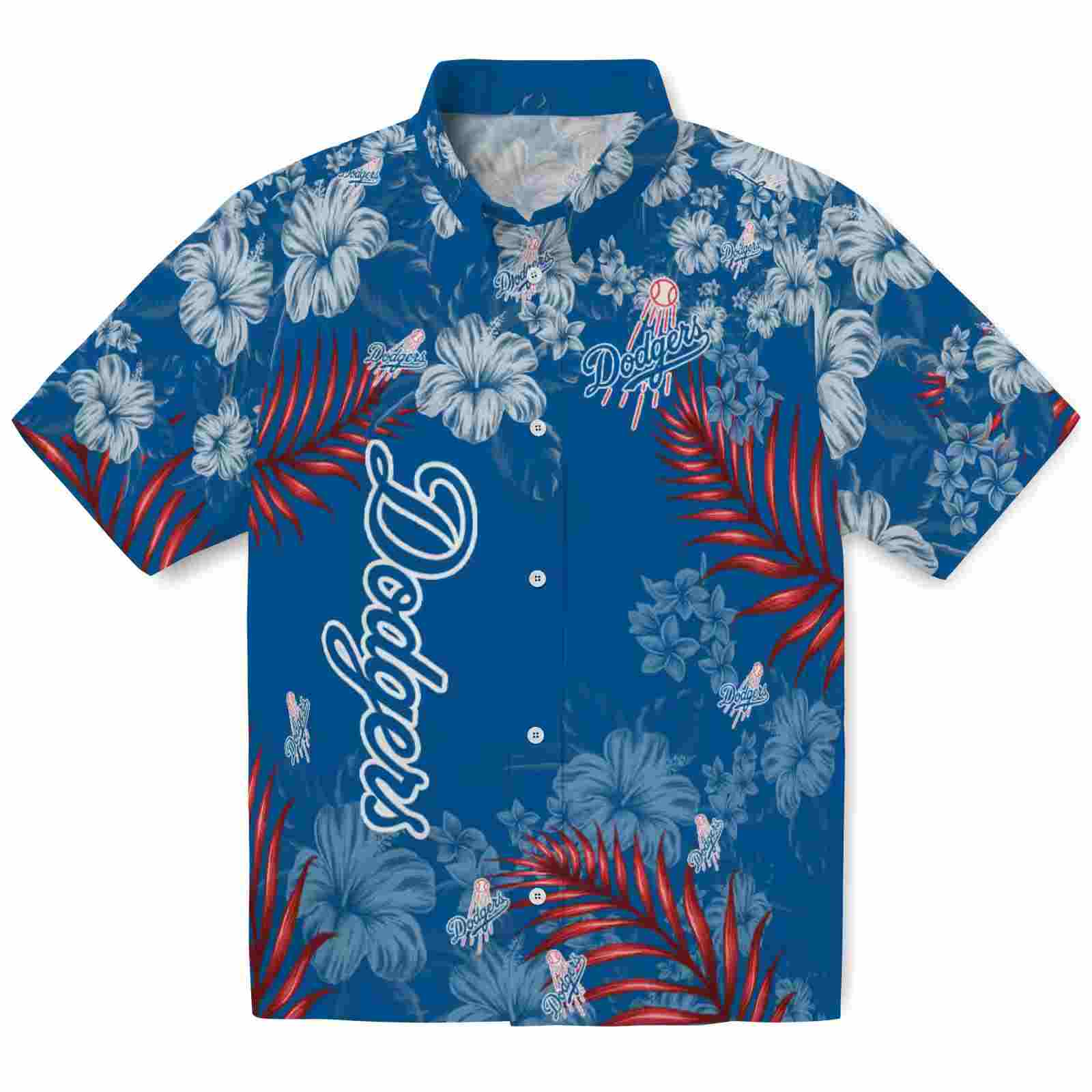 Los Angeles Dodgers Hibiscus Print Blue Hawaiian Shirt