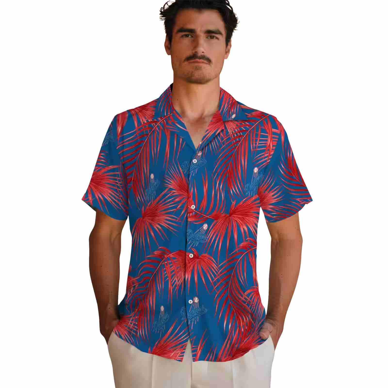 los angeles dodgers leafy palms blue hawaiian shirt fashion forward