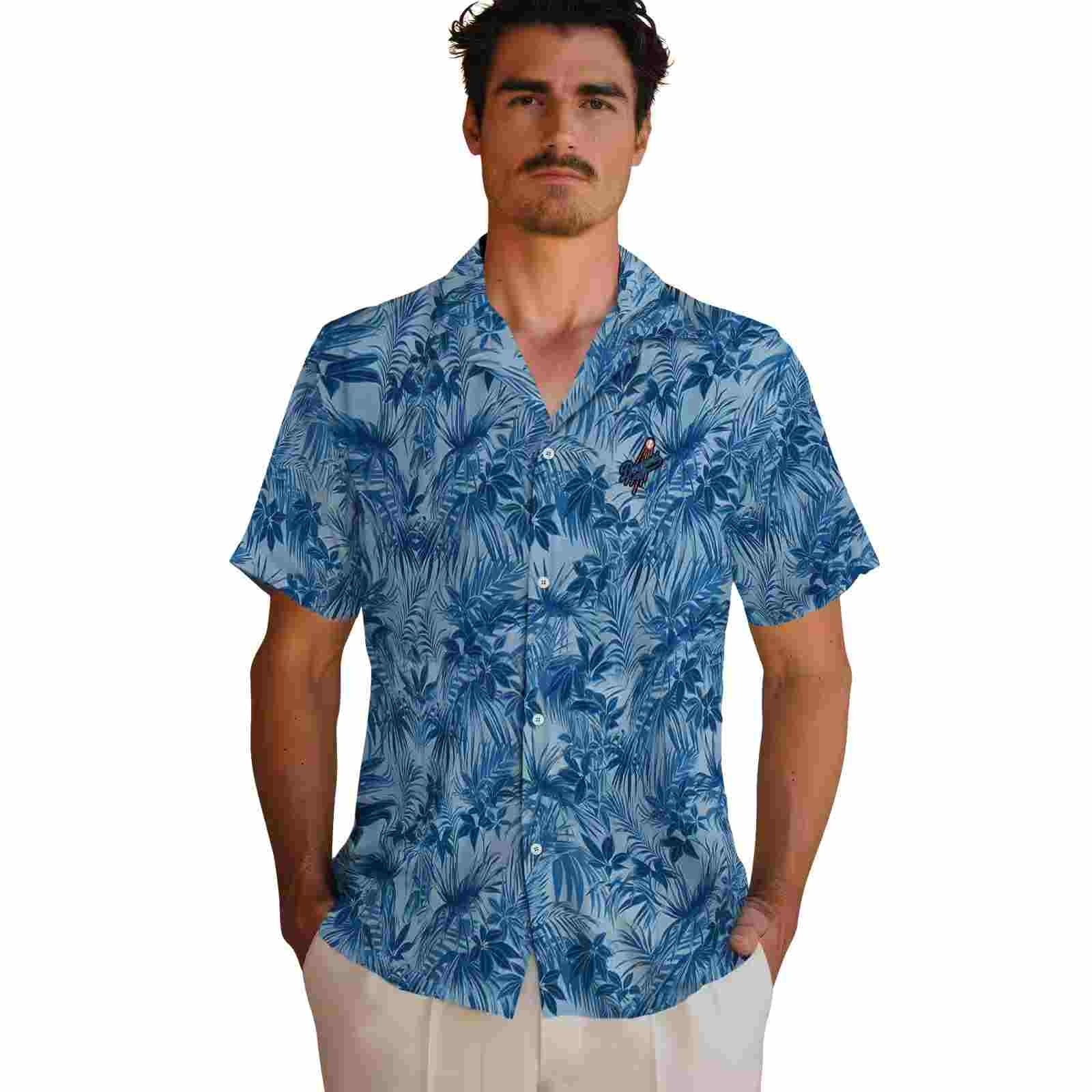 los angeles dodgers leafy pattern blue hawaiian shirt fashion forward