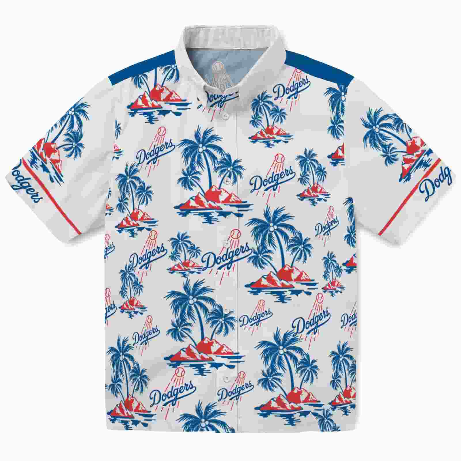 Los Angeles Dodgers Palm Island Print Blue White Hawaiian Shirt