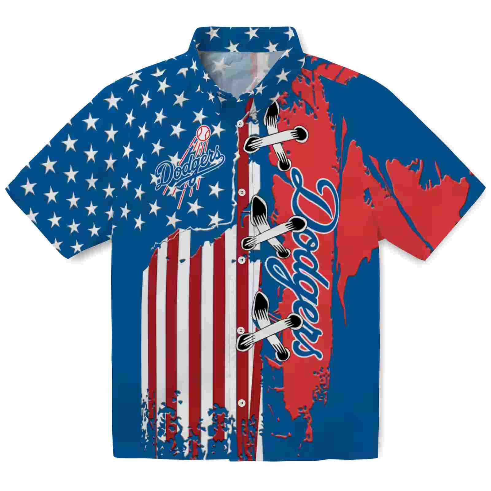 Los Angeles Dodgers Stitched Flag Blue Hawaiian Shirt